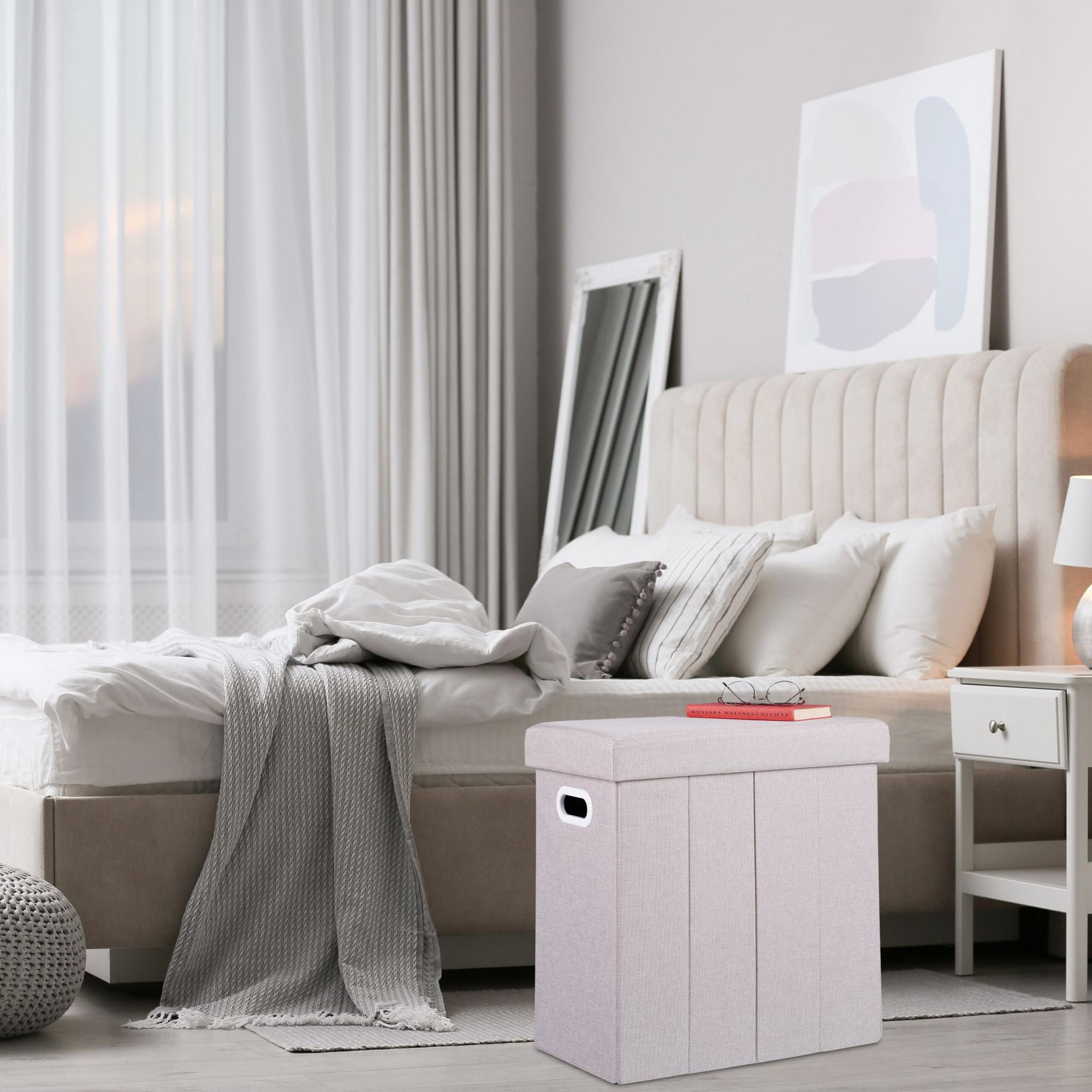Taburete con espacio de almacenaje beige