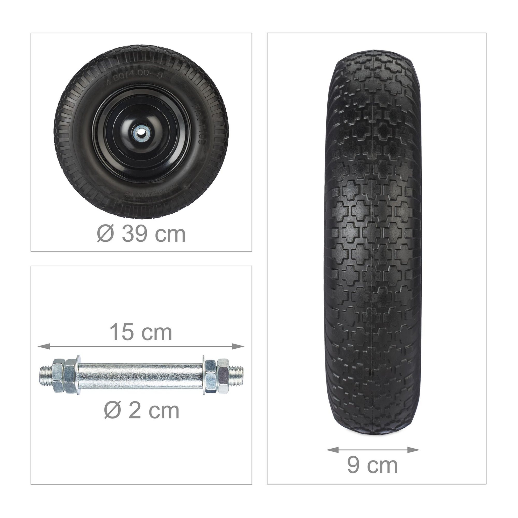 Roue pour brouette 4.00-8 avec axe