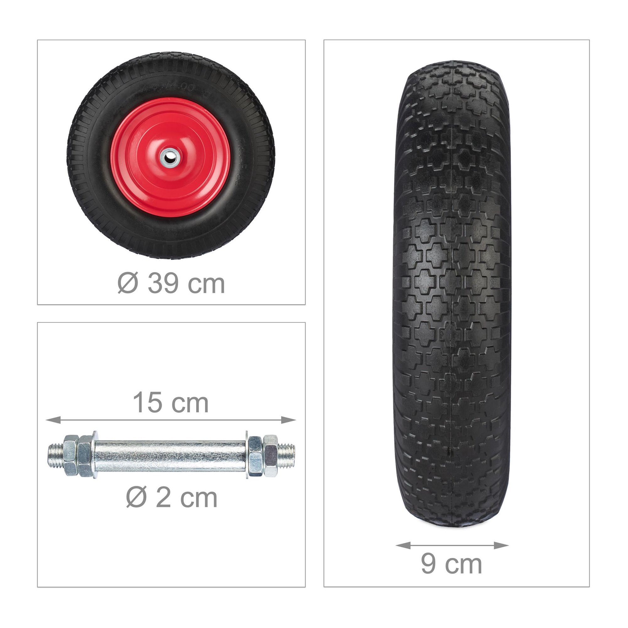 Roue pour brouette 4.00-8 avec axe