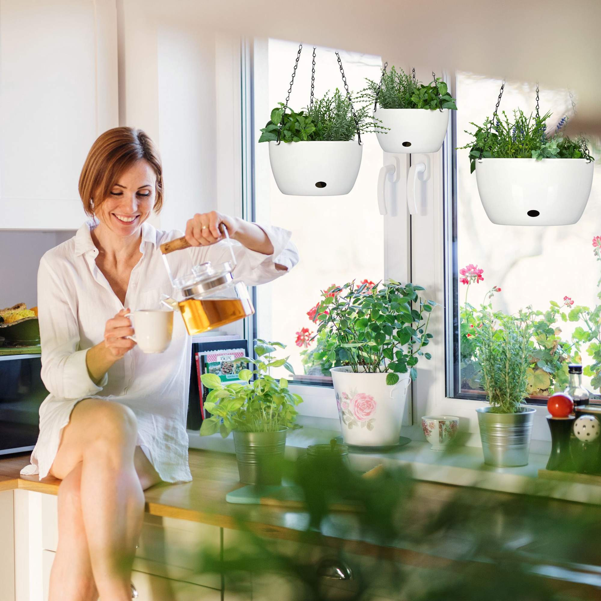 Hängeampeln mit Wasserbehältern 3er Set