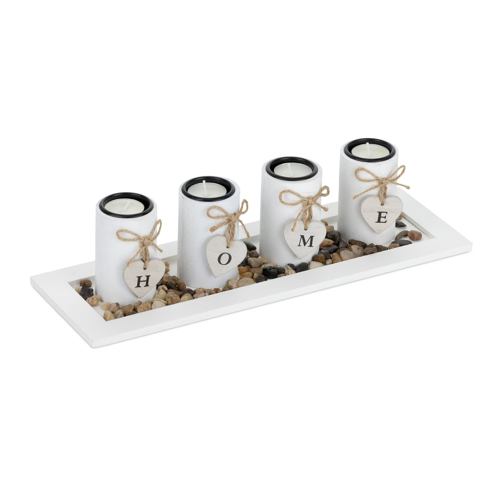 Porta-velas com bandeja e pedras