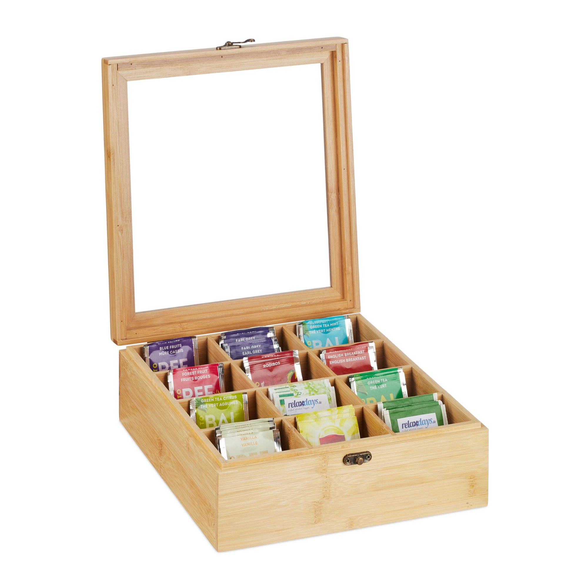 Bambus-Teebox mit 12 Fächern