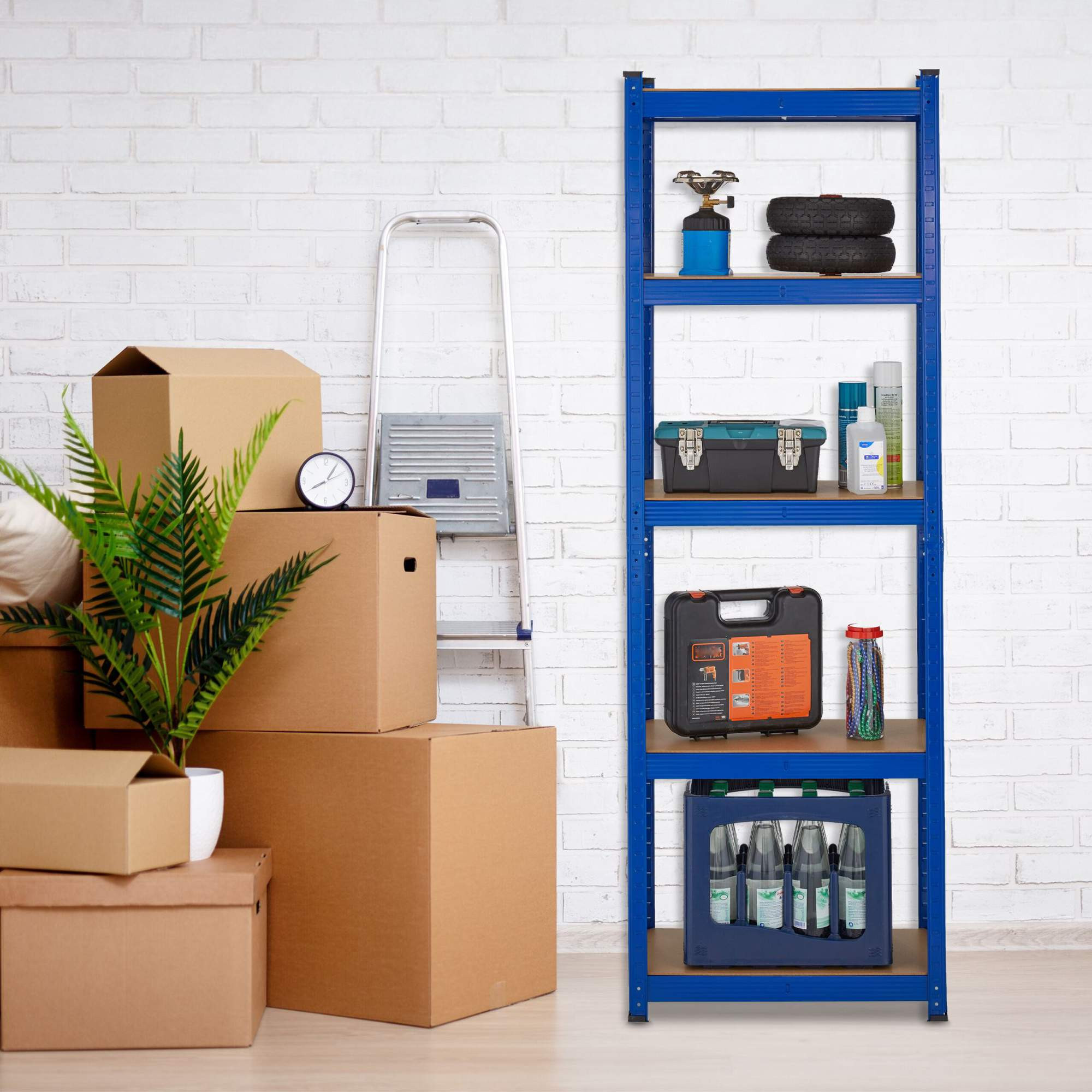 Scaffali robusti blu con 5 livelli
