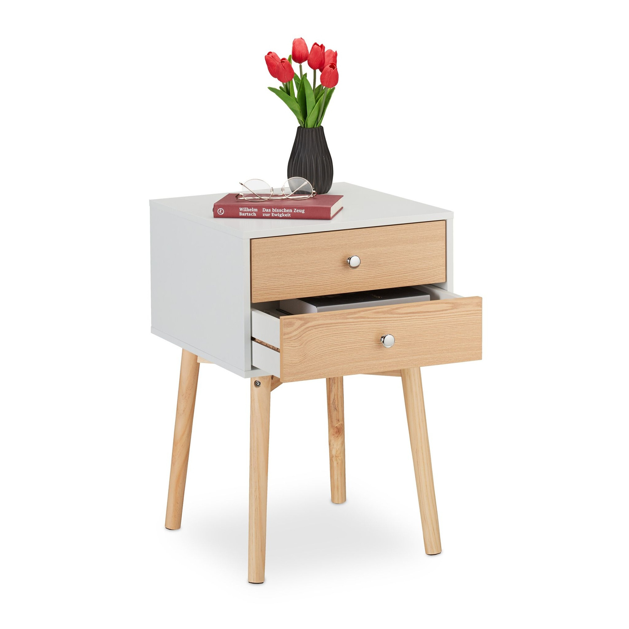 Comodino bianco con 2 cassetti