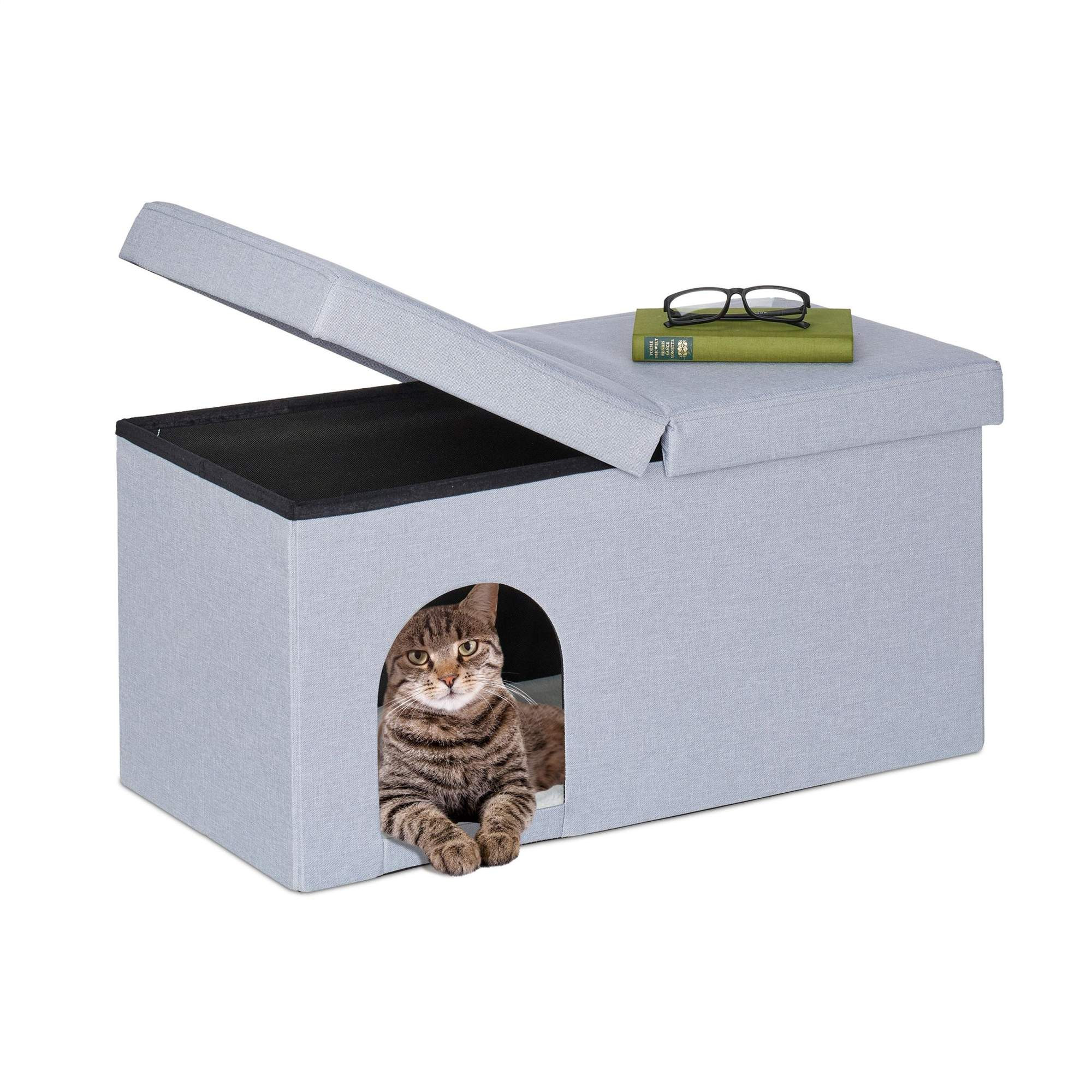 Cache-chat gris avec couvercle