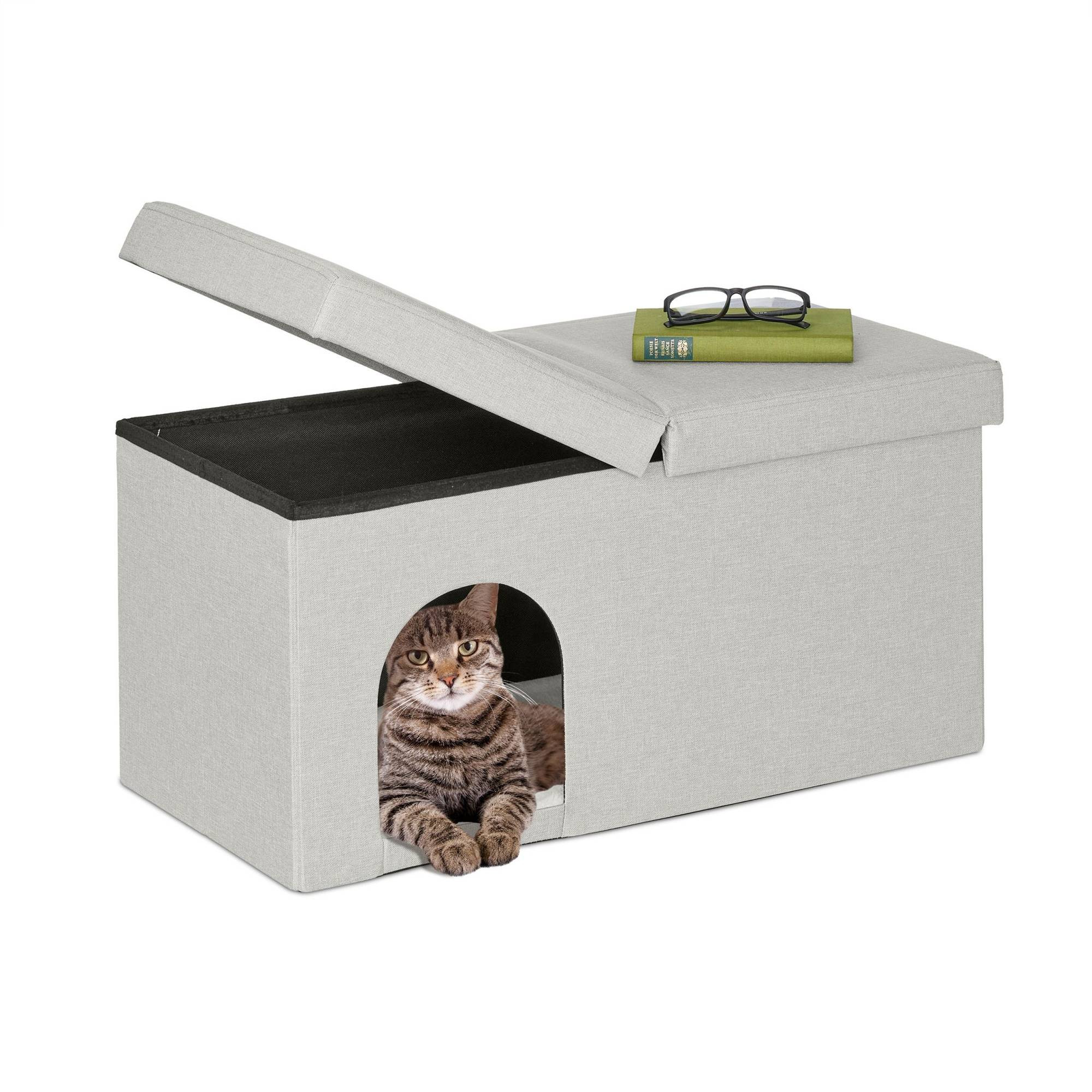 Cache-chat beige avec couvercle