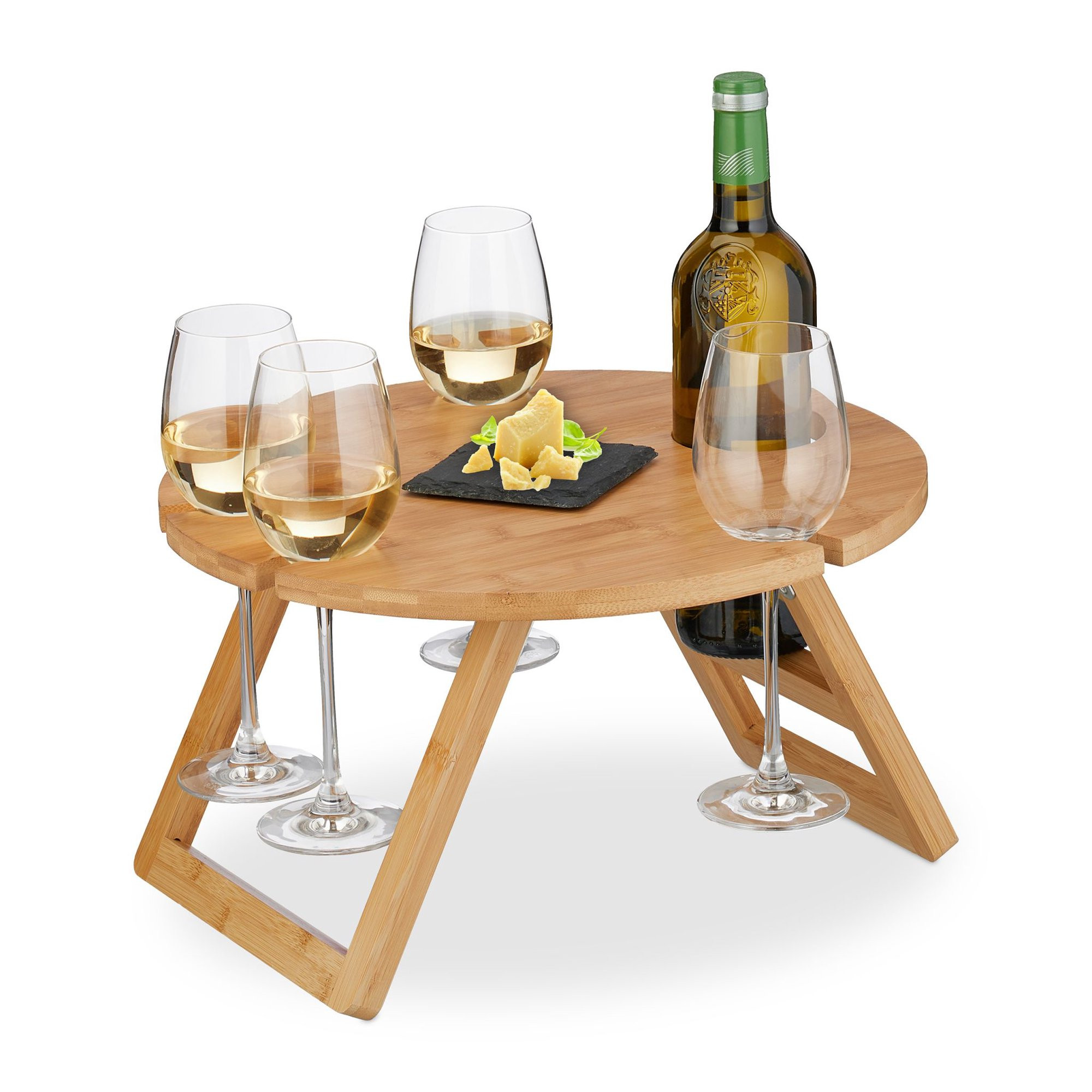 Round bamboo picnic wine table