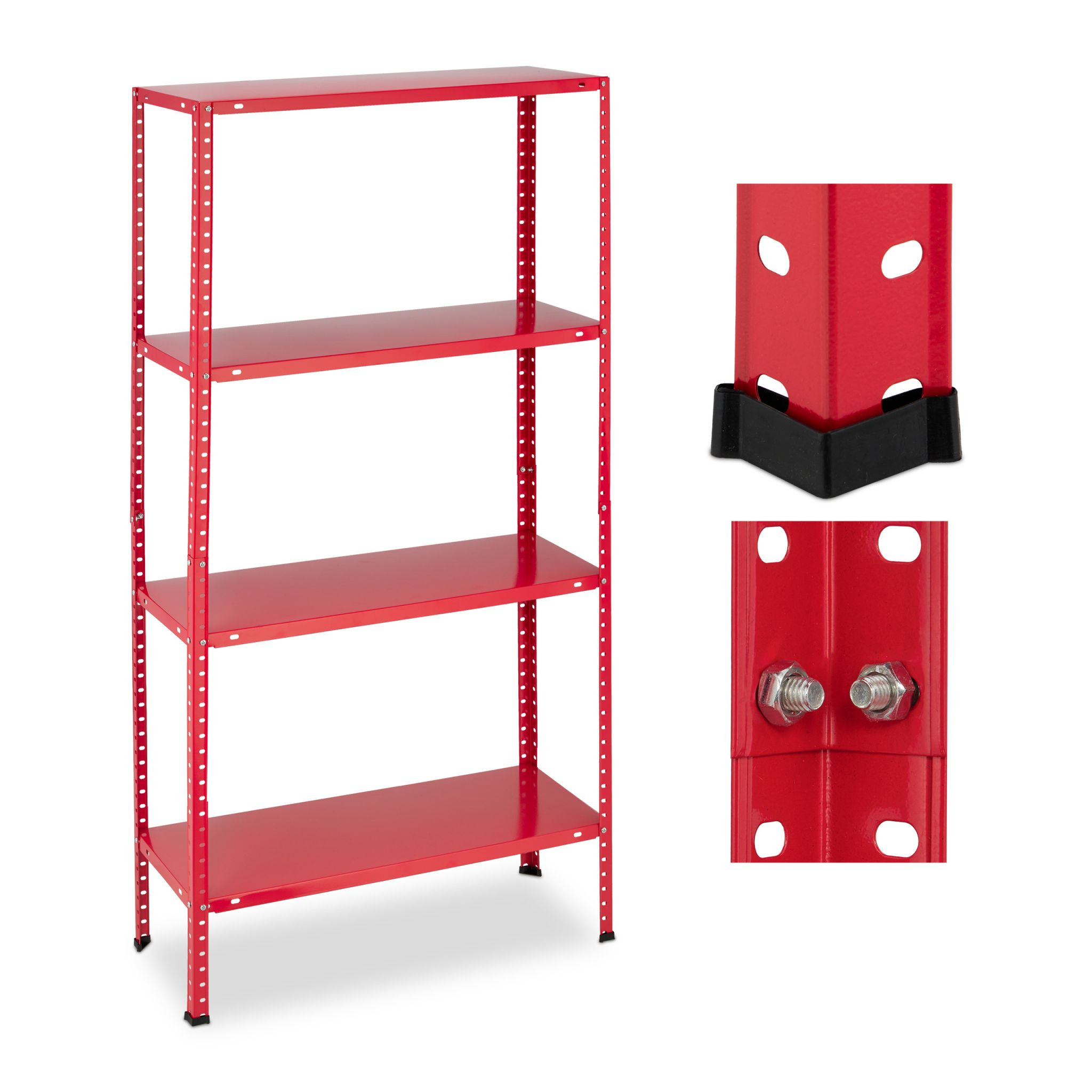 Scaffale rosso robusto con 4 livelli
