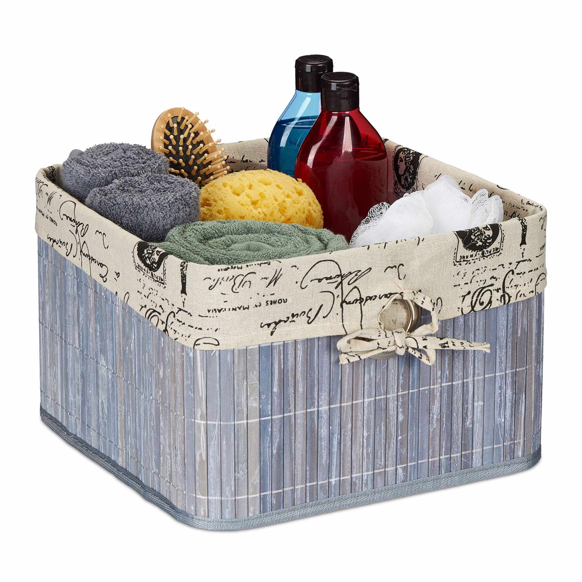Cesta de armazenamento de bambu cinza