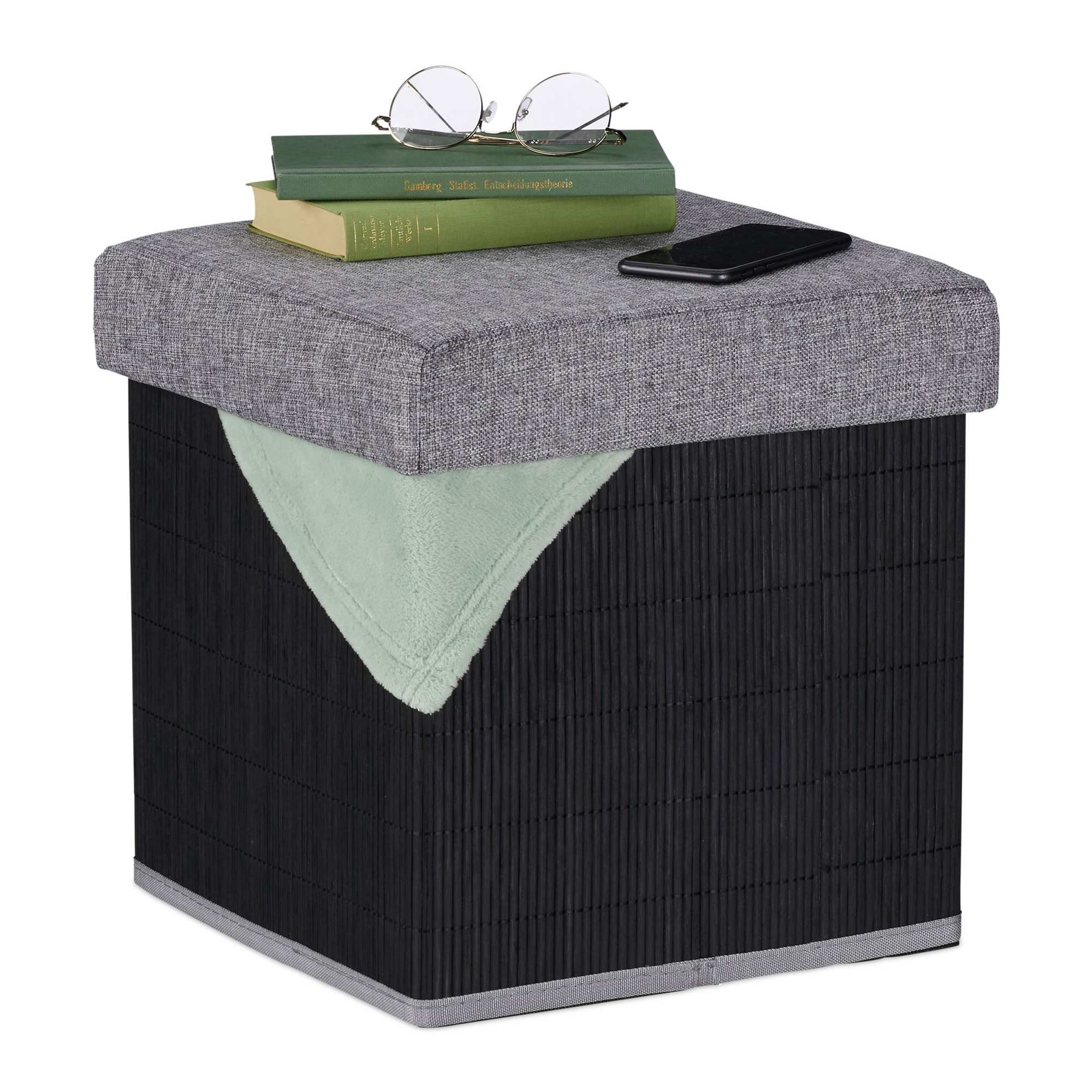 Schwarzer Hocker mit Stauraum