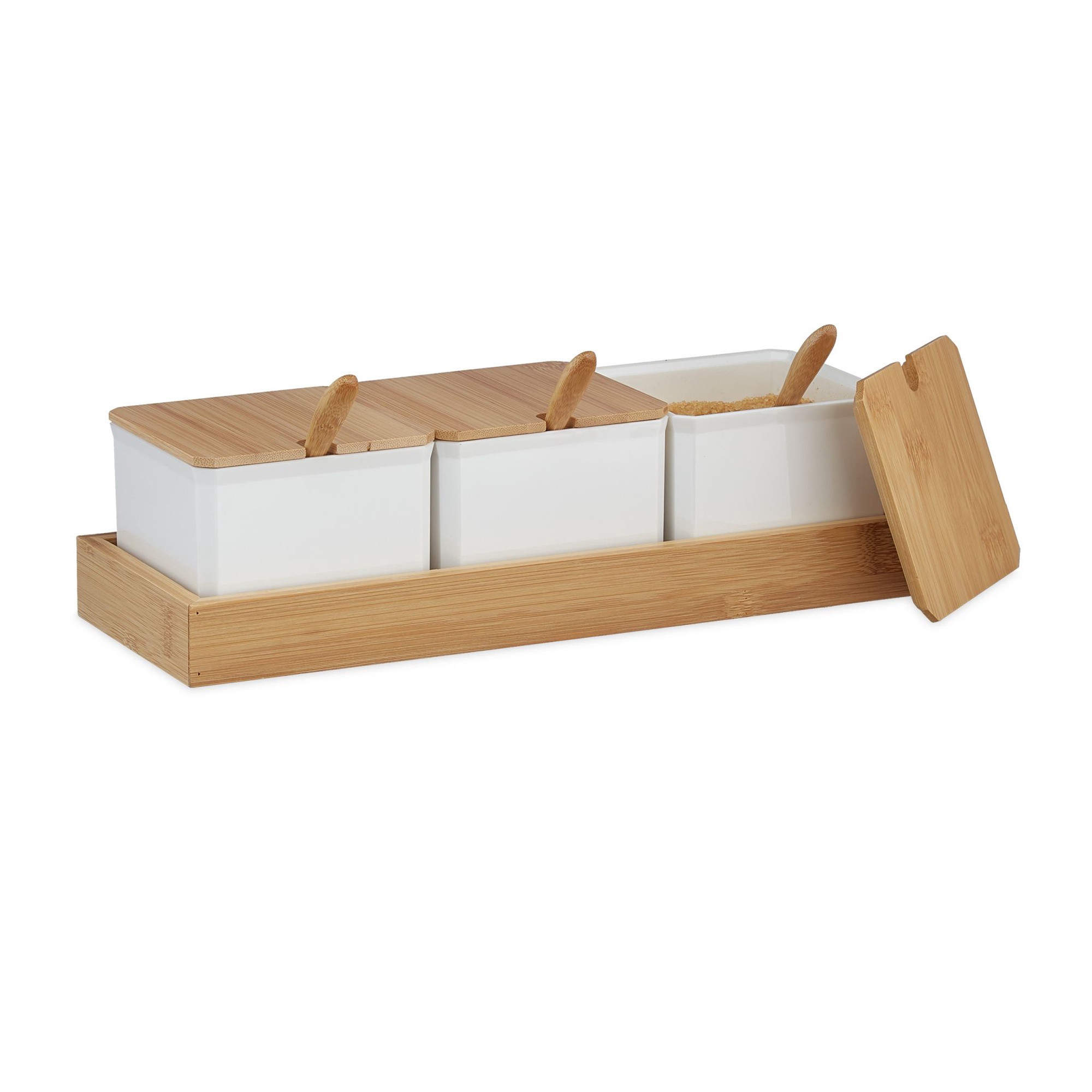 Recipiente para temperos com colher e tampa