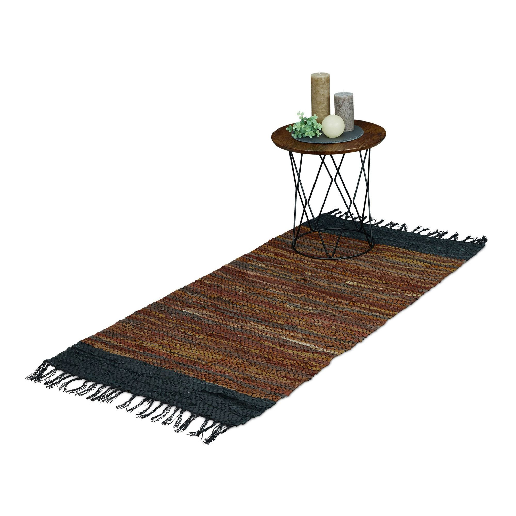 Tappeto di stracci in pelle e cotone