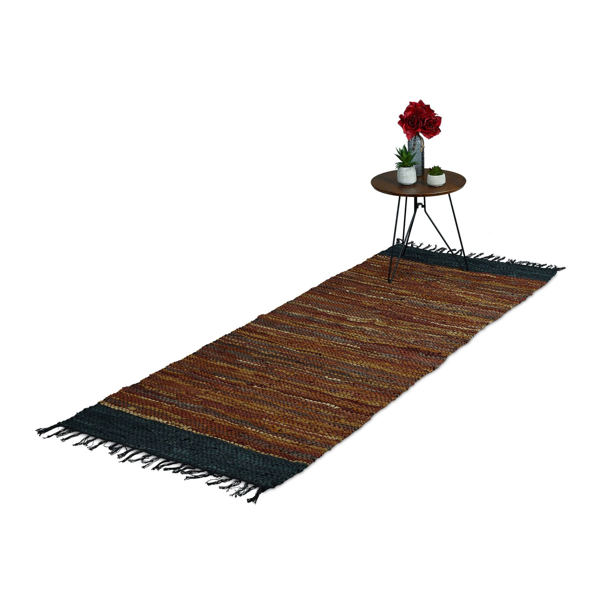 Tappeto di stracci in pelle e cotone