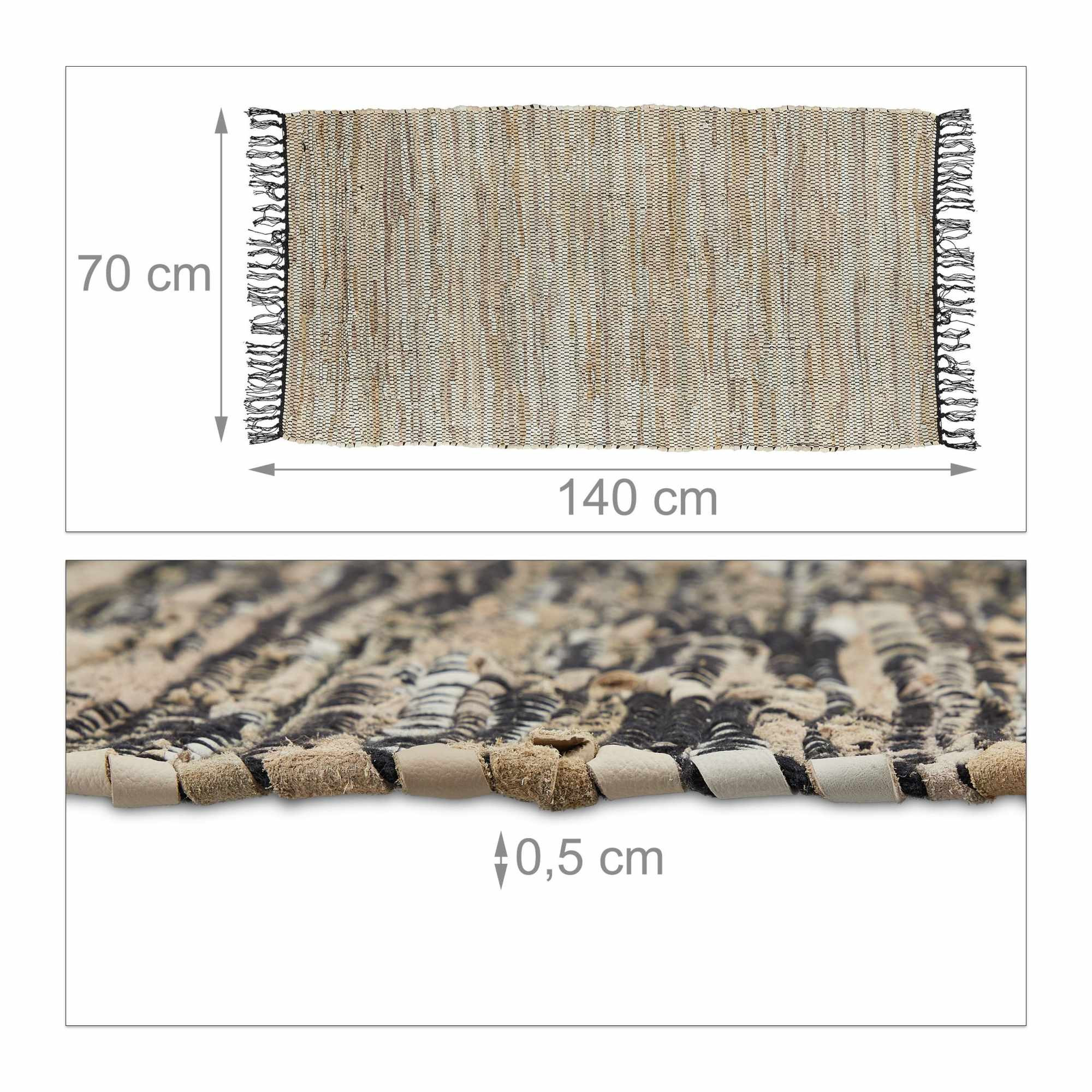 Tappeto di stracci in pelle e cotone