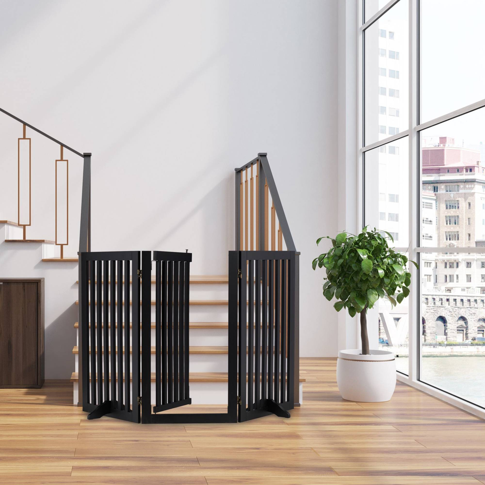 Black security gate with door 92 cm