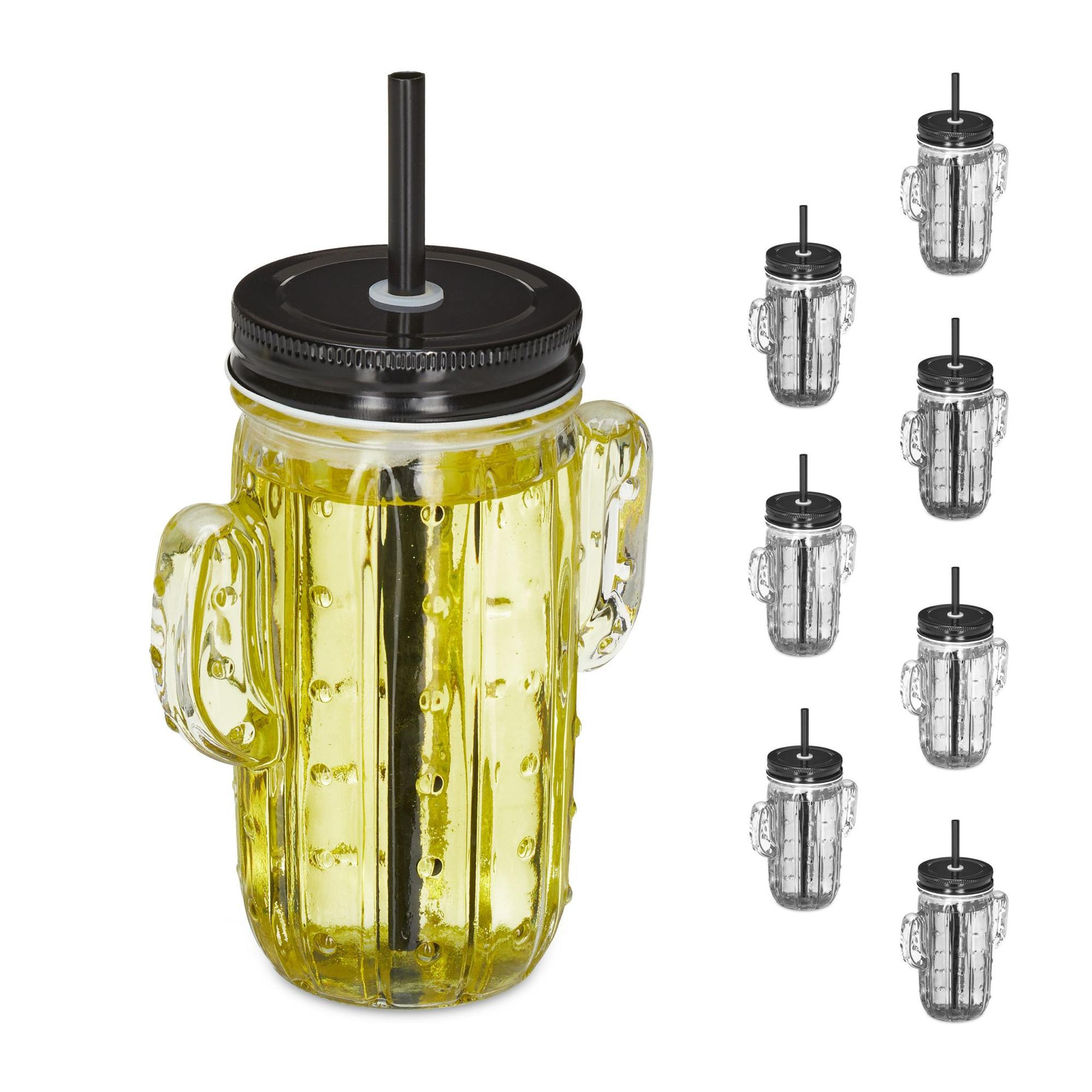 conjunto de 8 copos Cacto com canudo