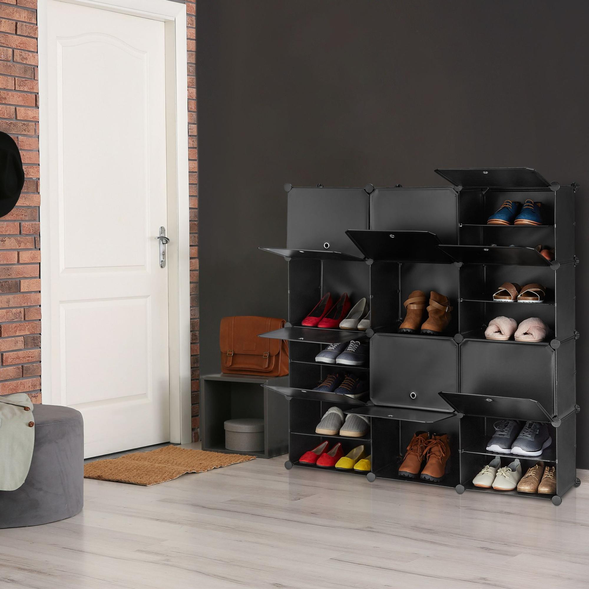 Meuble à chaussures noir avec 24 compartiments