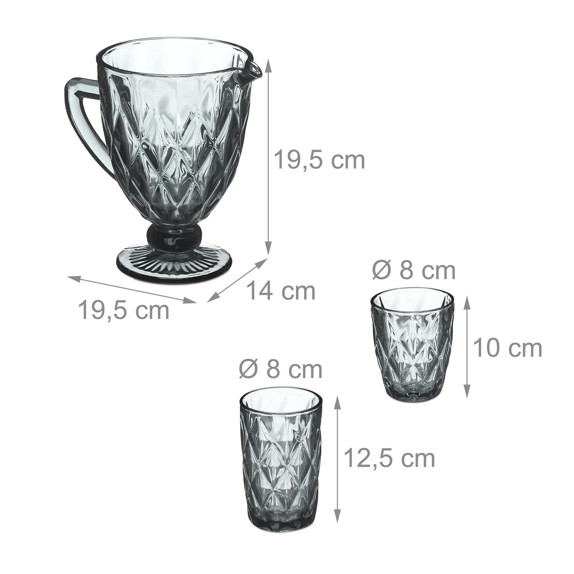 Set mit 7 grauen Gläsern