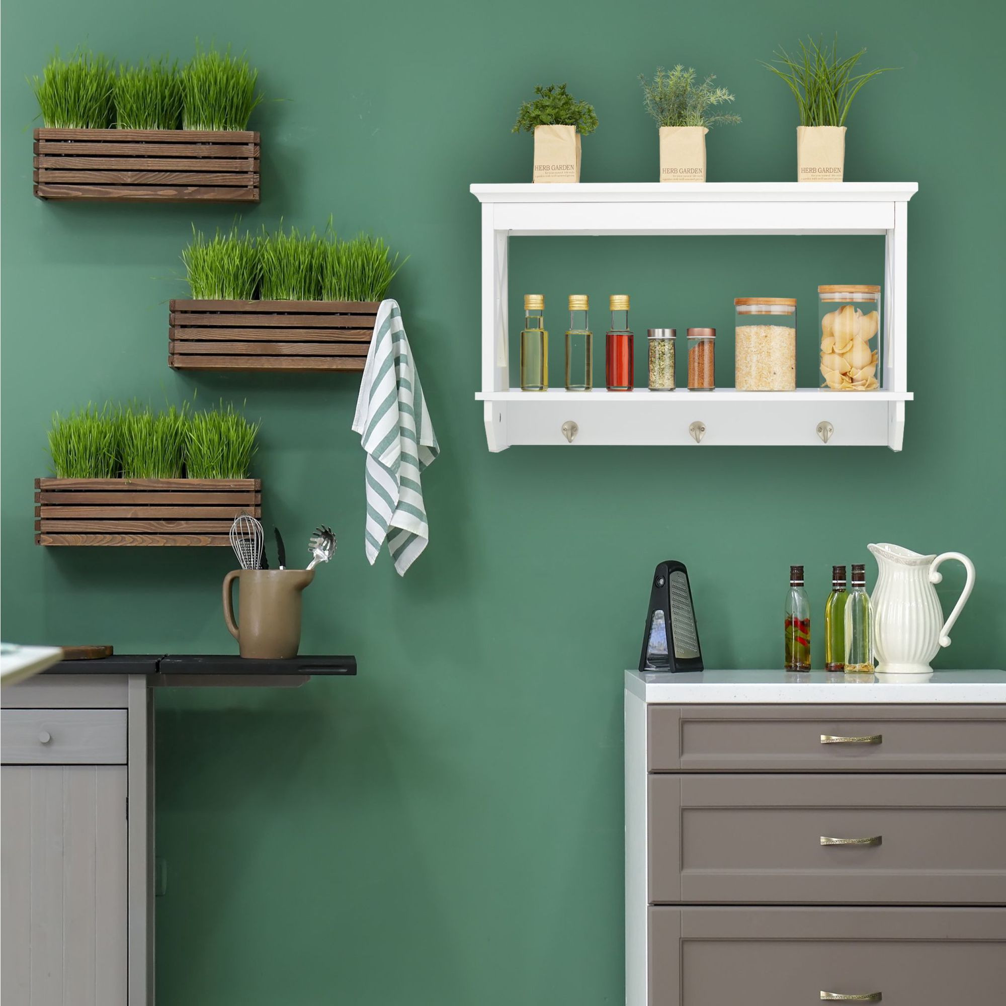 Wall shelf with 3 hooks
