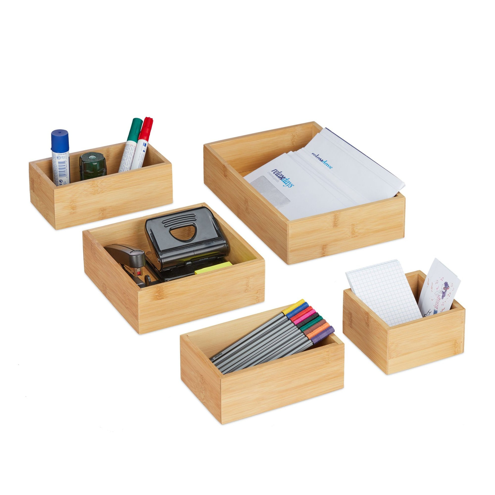 set van 5 bamboe opbergdozen