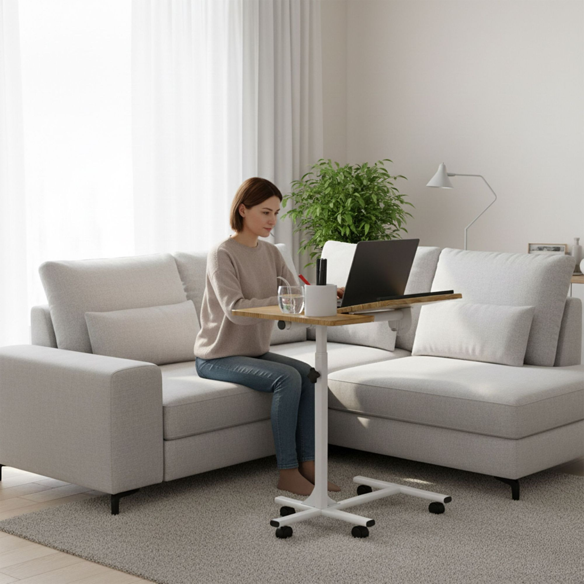 Height-adjustable laptop table with wheels