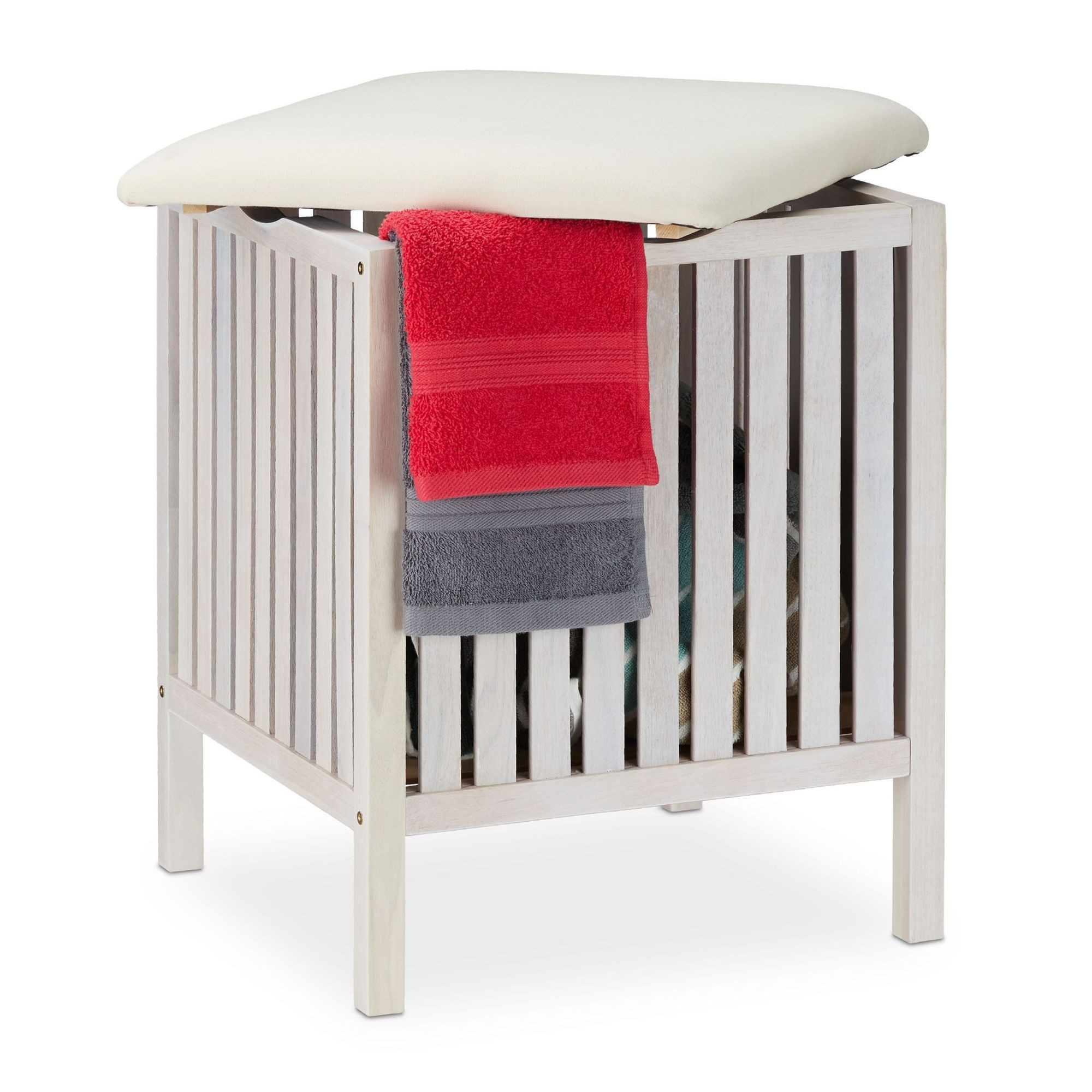White laundry basket with seat