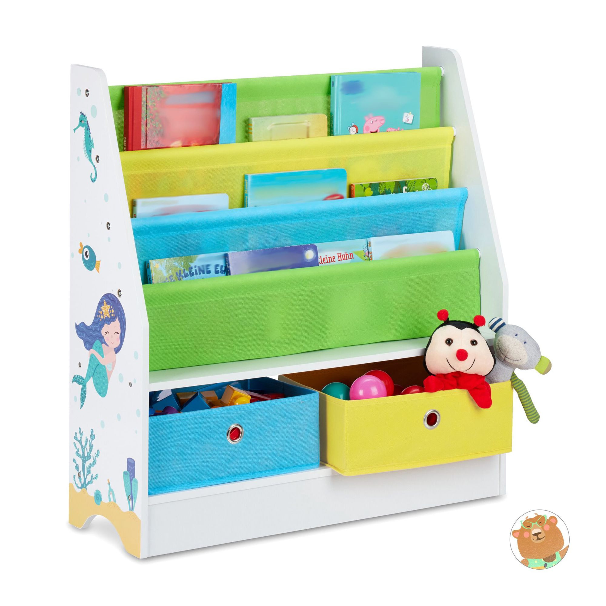 Scaffale per bambini con 2 cassetti e 3 scomparti appesi