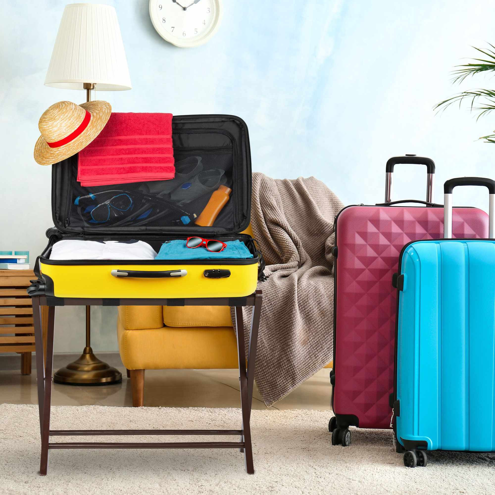 Support de valise pliable en bois