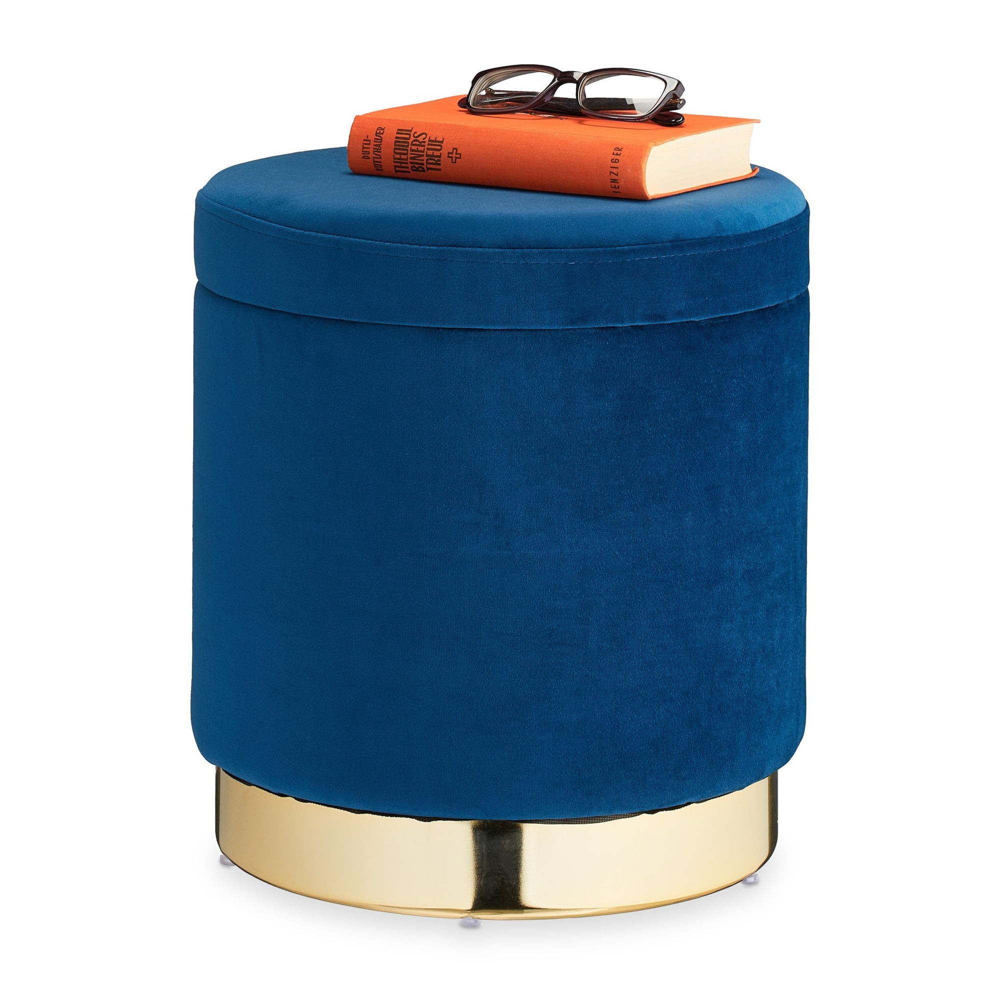 Samthocker mit Stauraum Blau