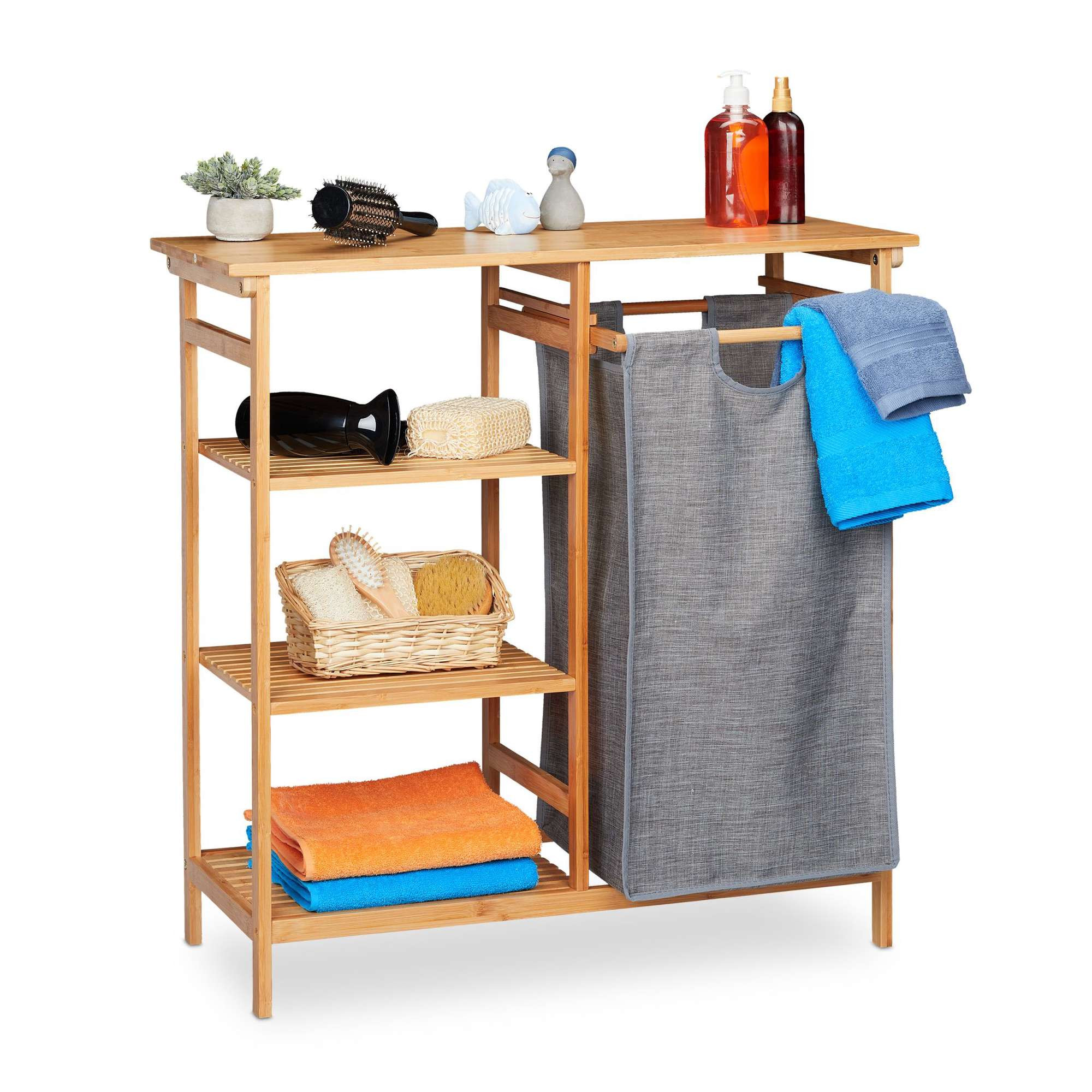 Bamboe badkamerplank met wasmand