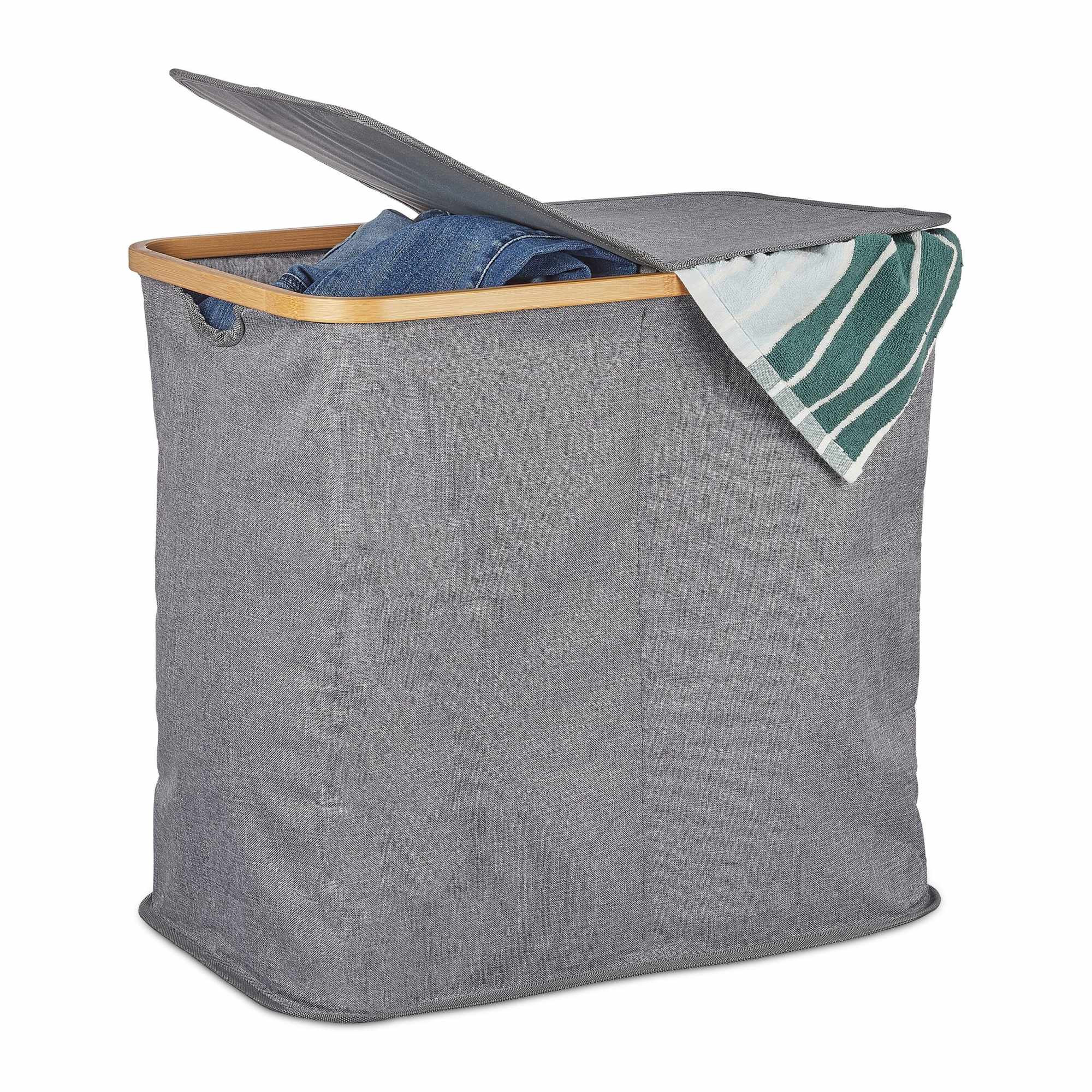 Panier à linge double avec couvercle gris