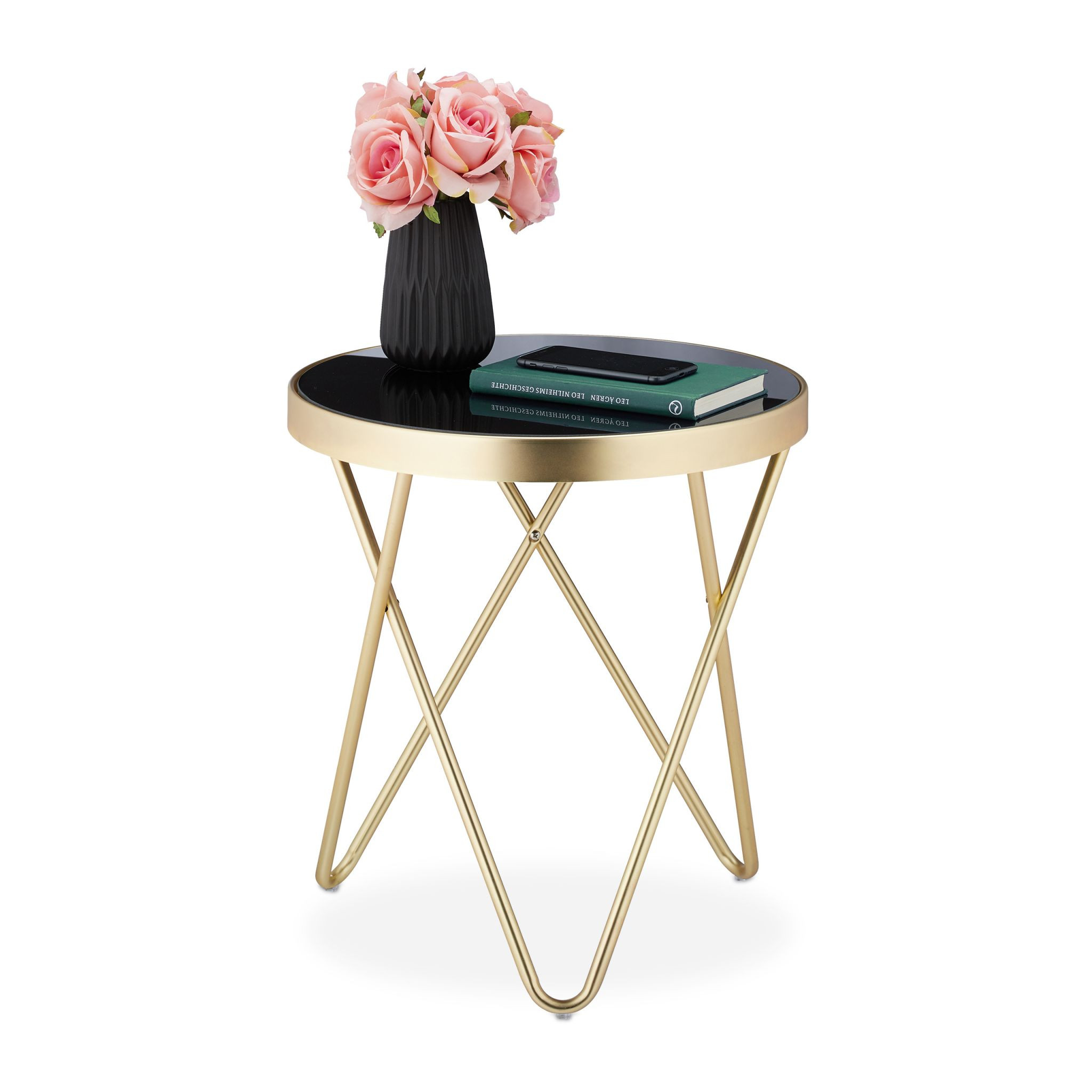 Table d'appoint ronde noir-or