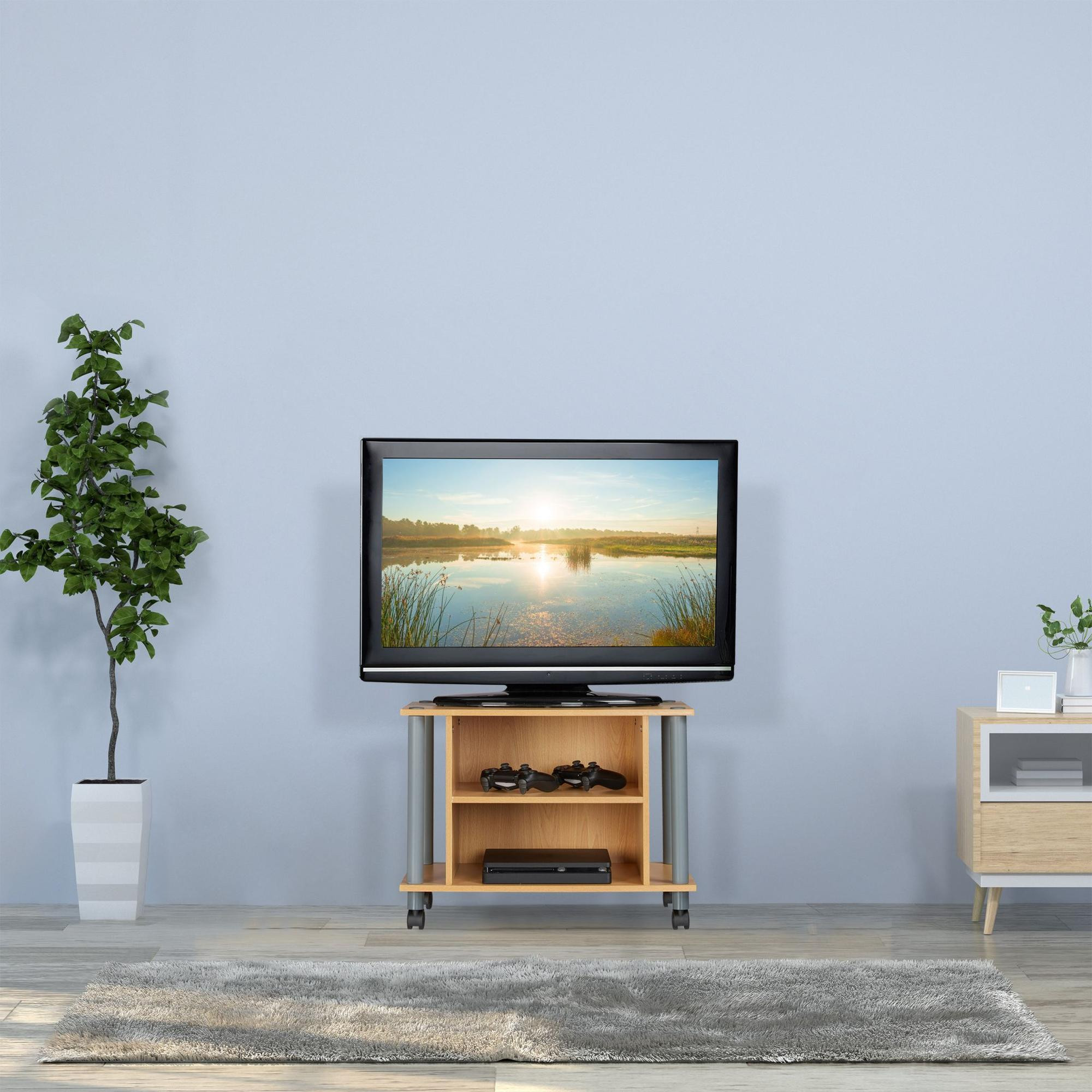 Table TV à roulettes et 2 compartiments