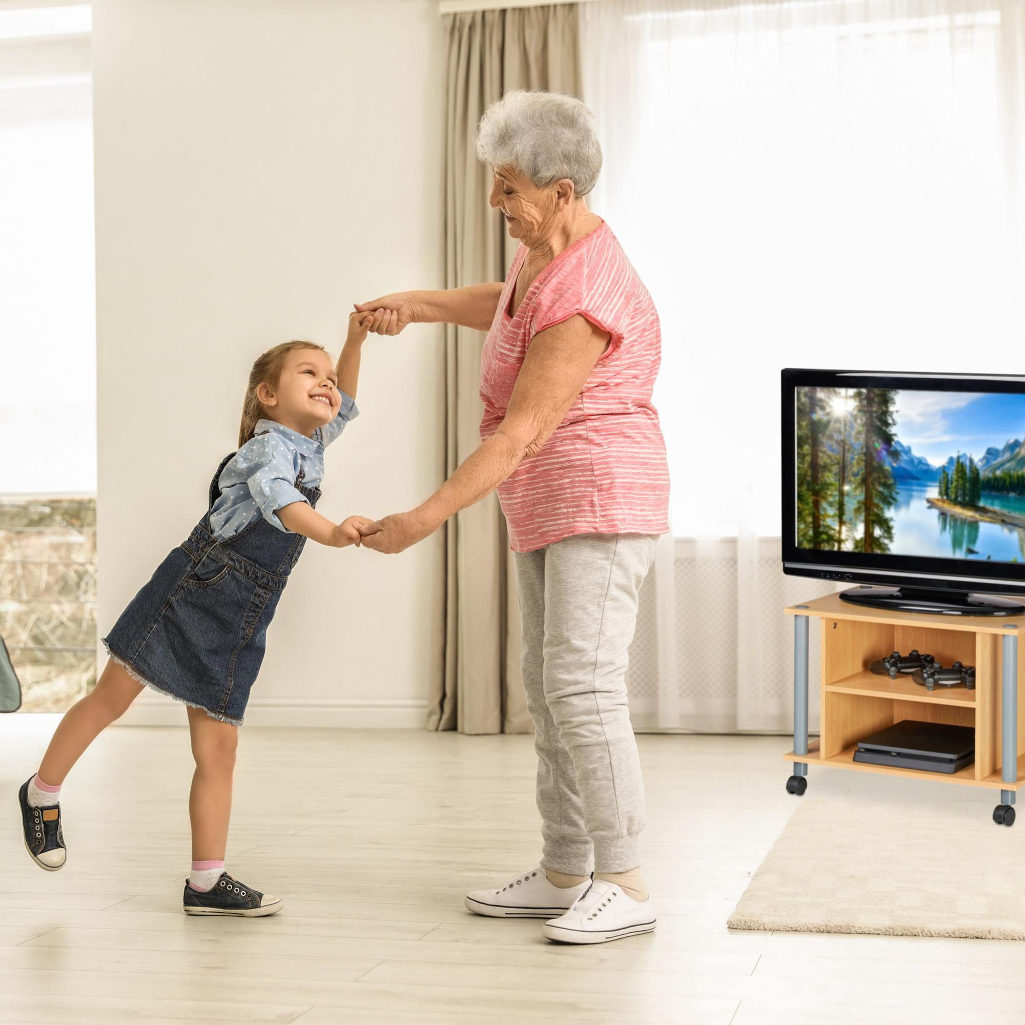 Table TV à roulettes et 2 compartiments
