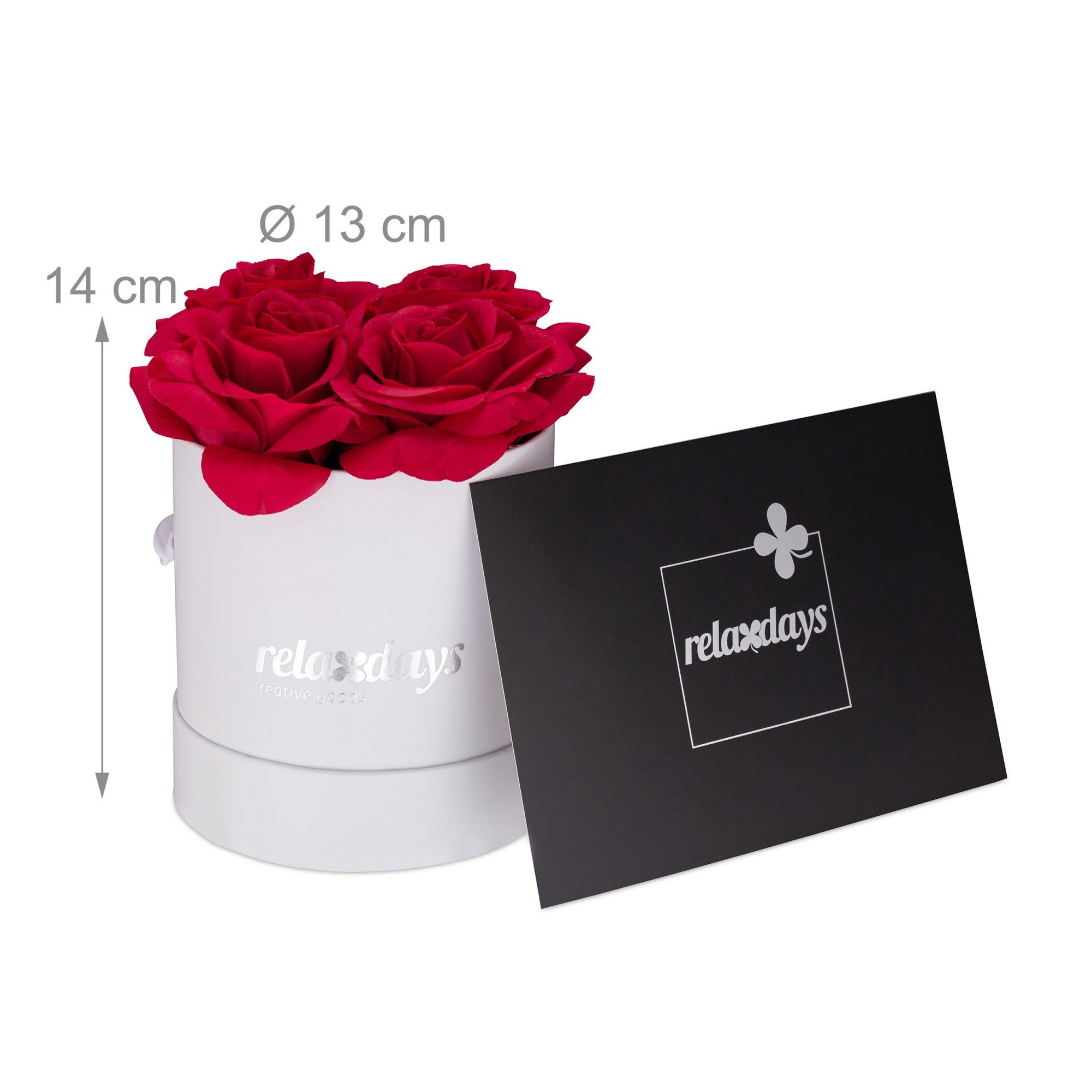 Weiße runde Rosenbox mit 4 Rosen