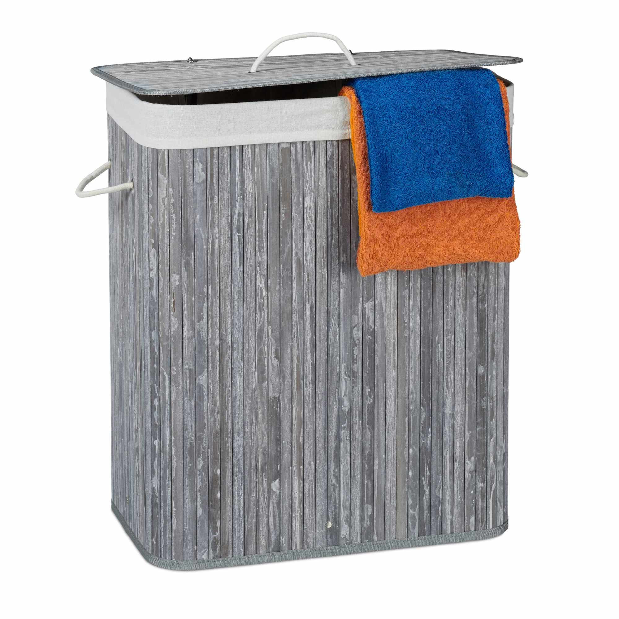 Cesto de roupa suja em bambu com 2 compartimentos