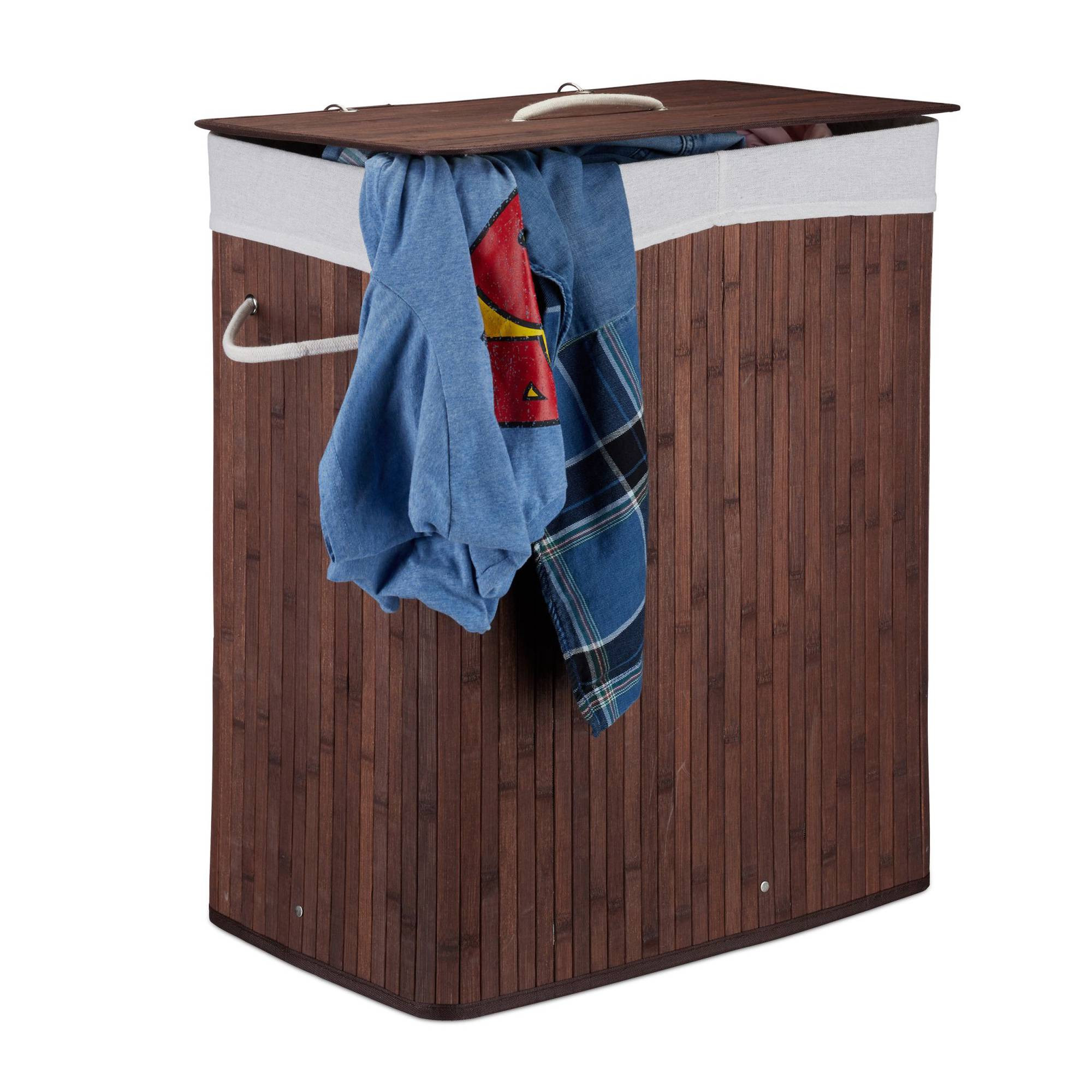 Bamboo laundry basket with 2 compartments