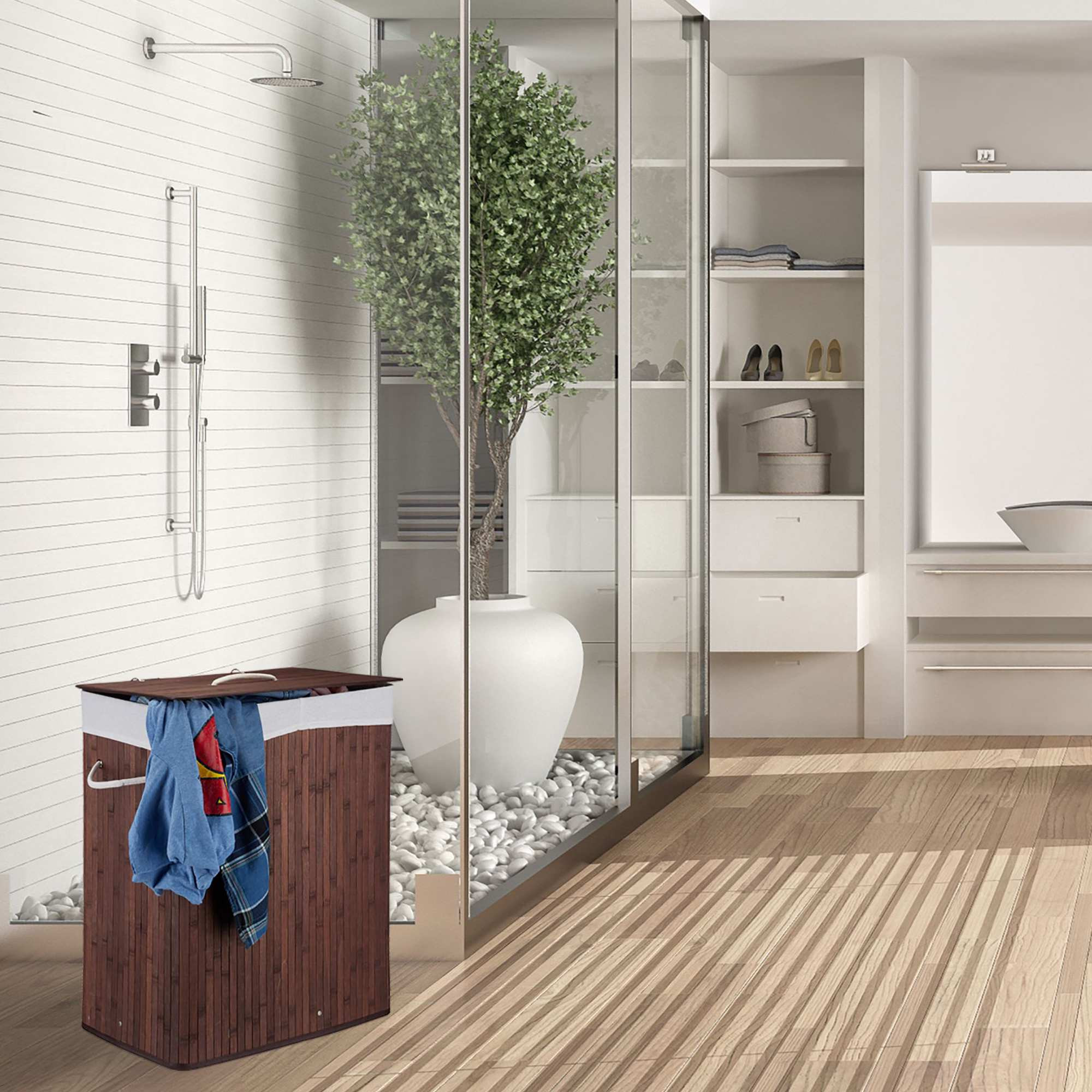 Bamboo laundry basket with 2 compartments