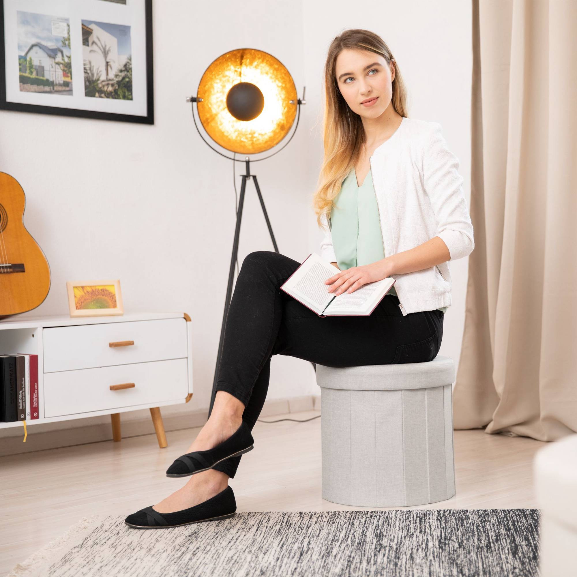 Hocker mit Stauraum Größe M rund