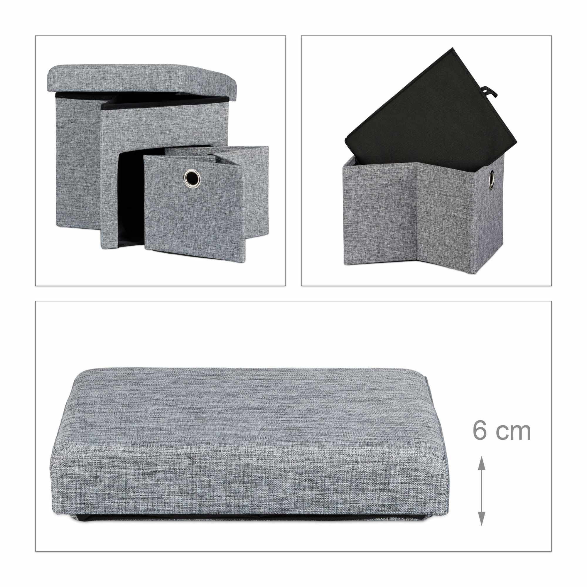 Folding stool in linen with compartment