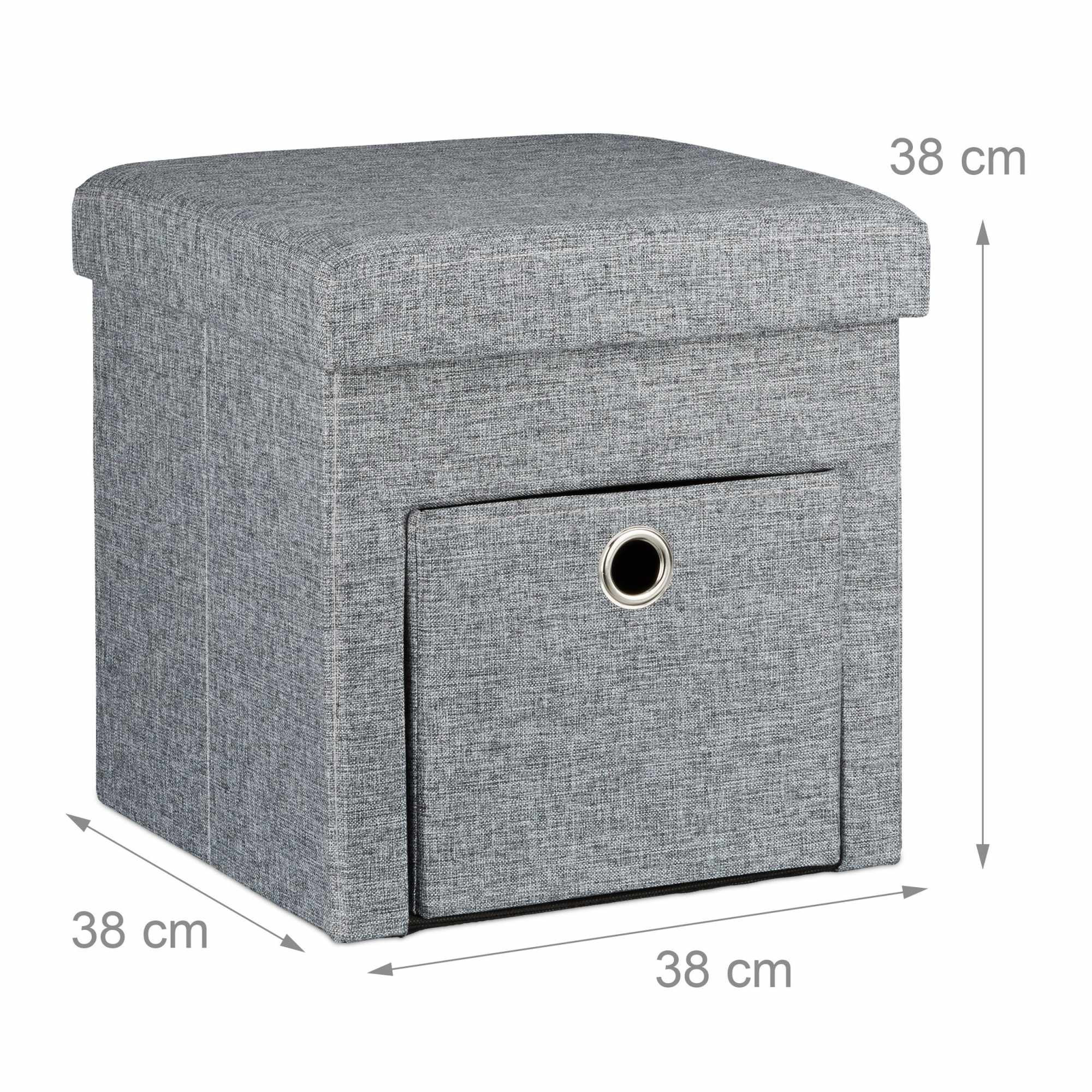 Folding stool in linen with compartment
