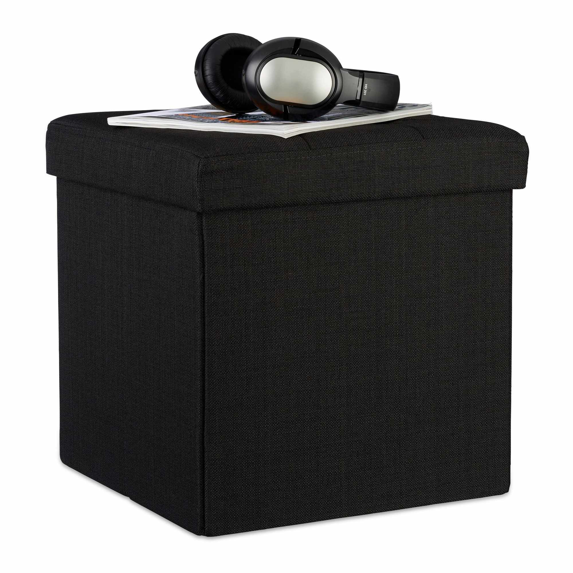 Collapsible stool with linen fabric storage