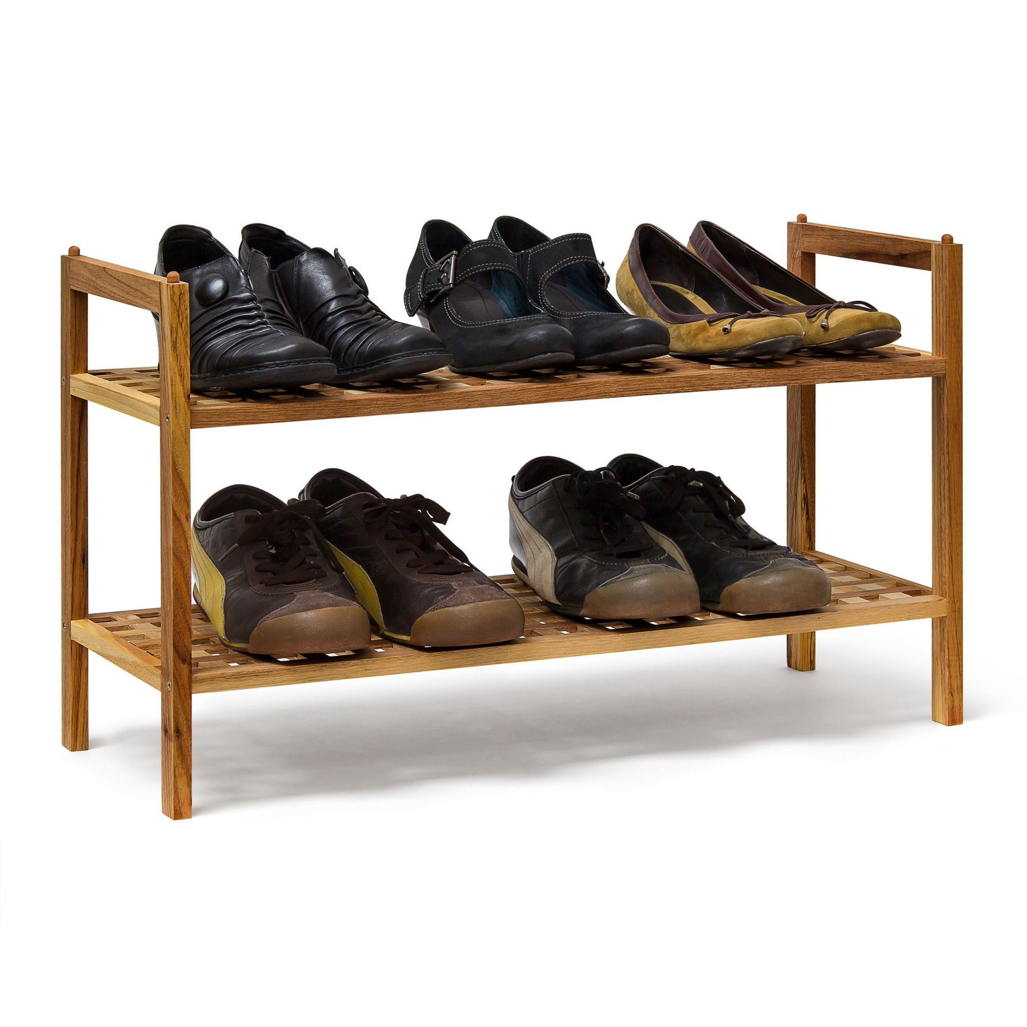 Stackable shoe shelf in walnut wood