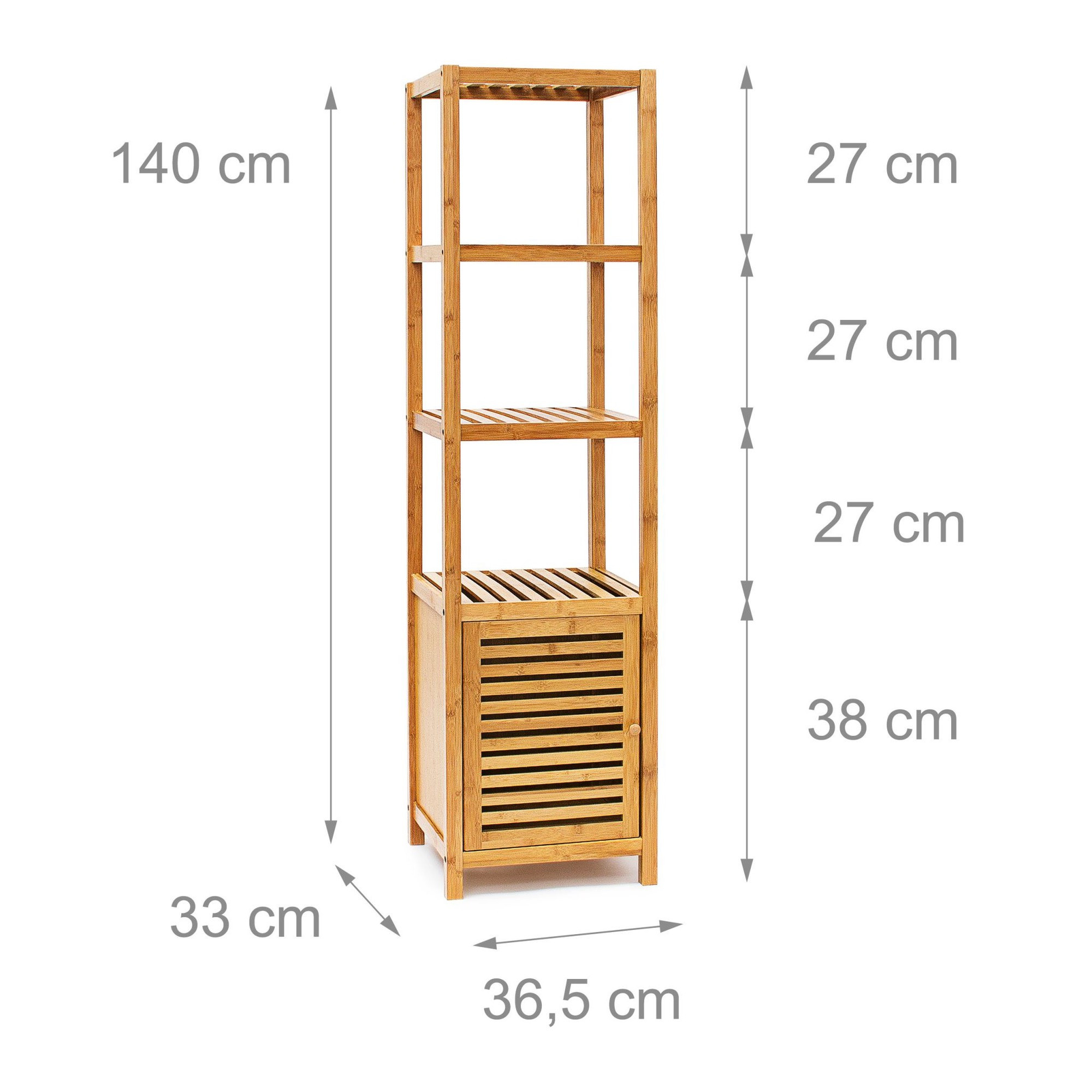 Prateleira de banheiro de bambu com porta