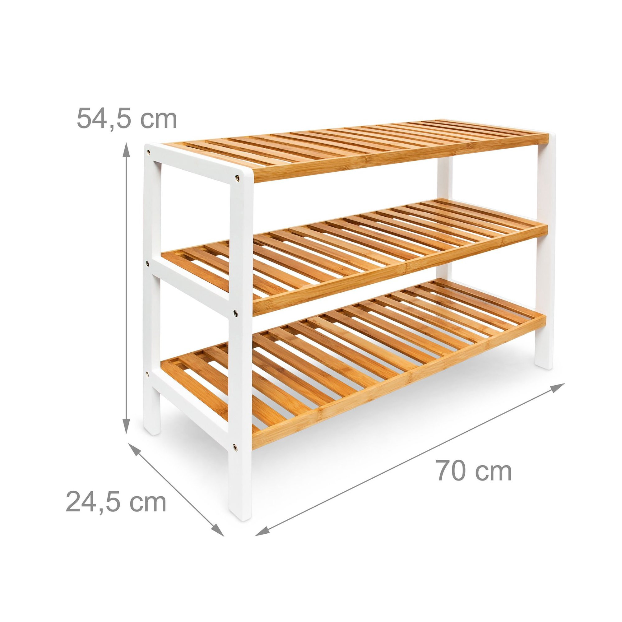 Sapateira de bambu com 3 prateleiras marrom-branco