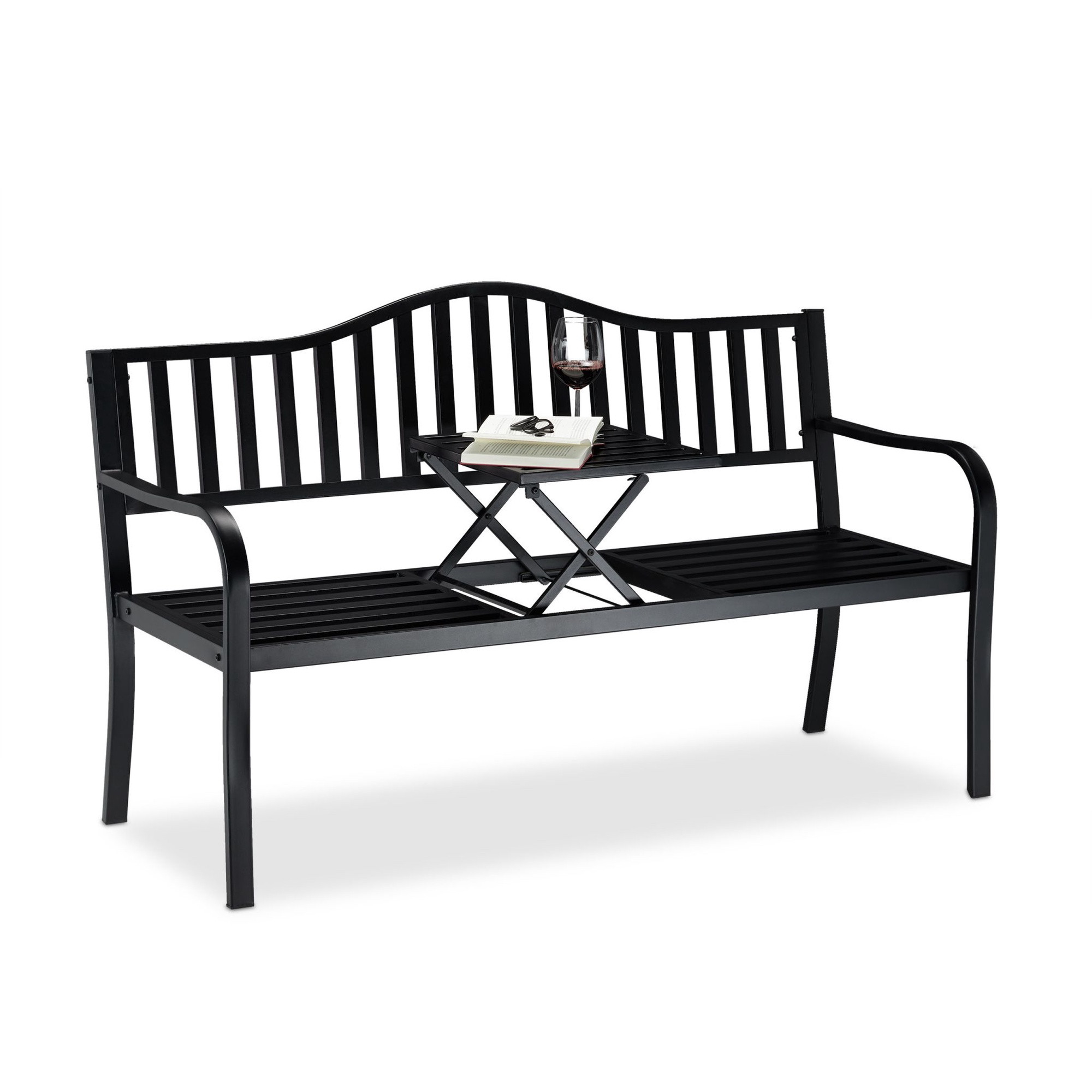 Garden bench with integrated table