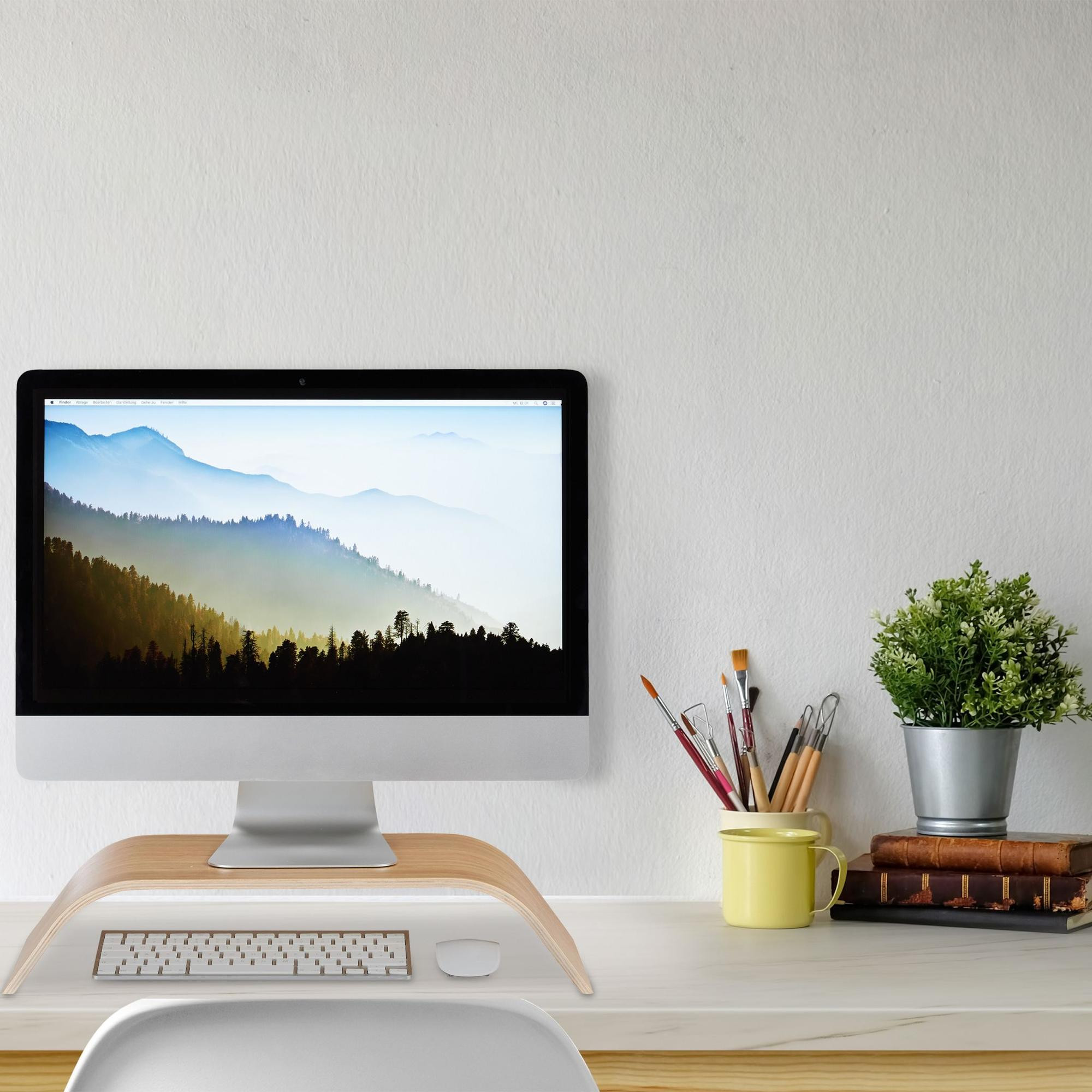Monitor stand bamboo curved
