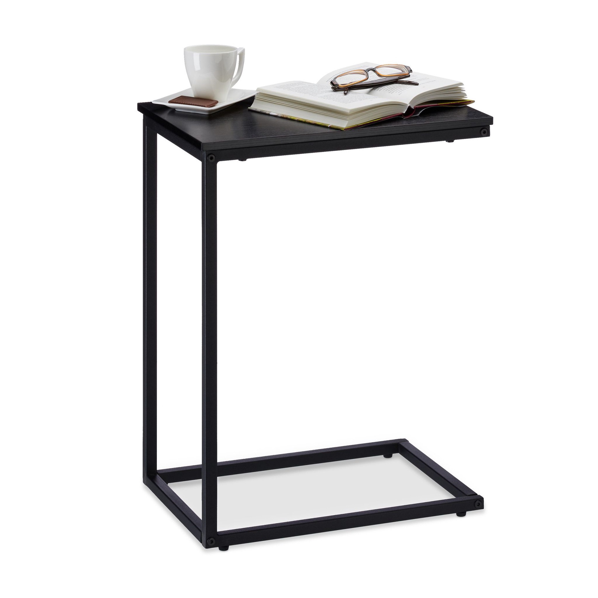 Mesa lateral preta com base de metal