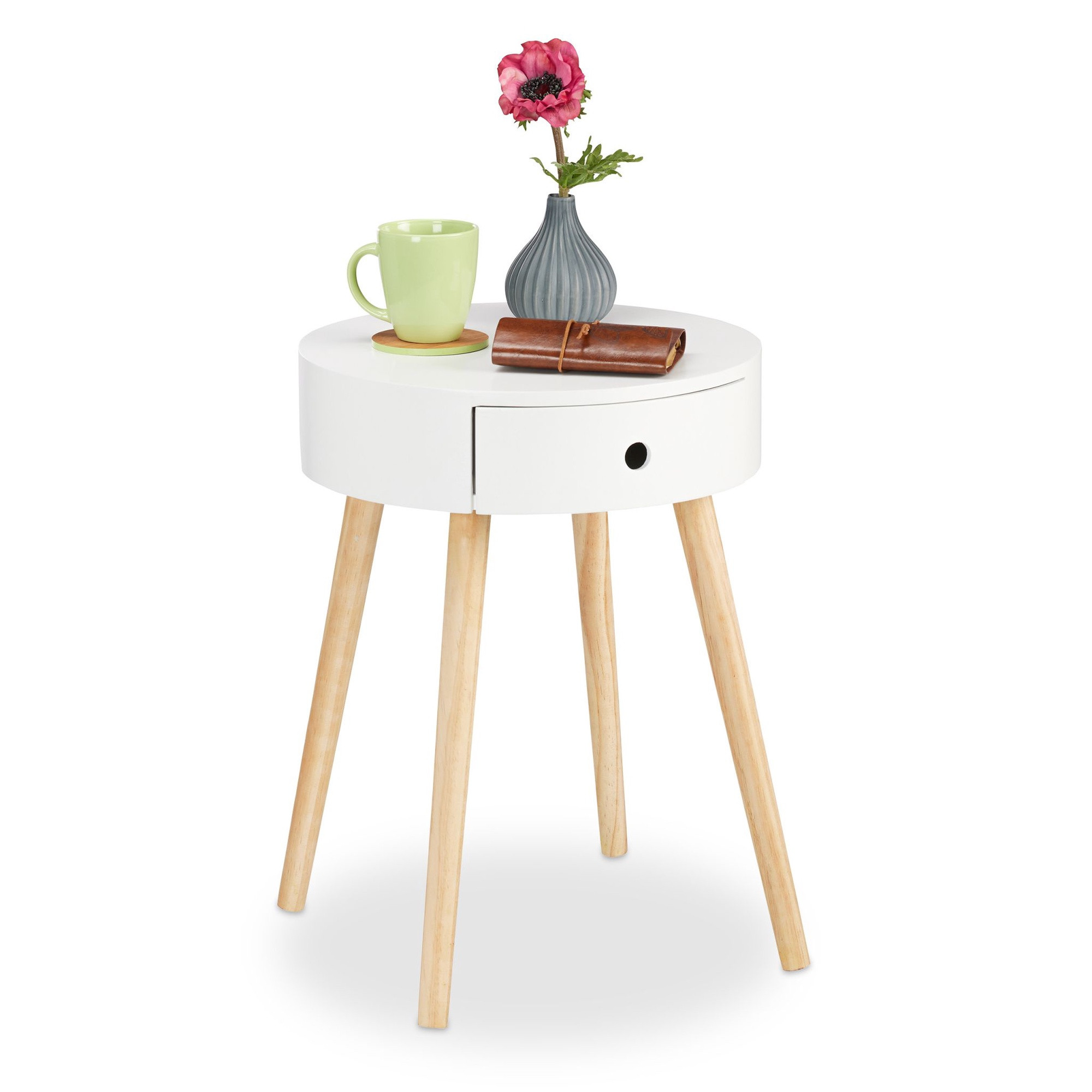 Table d'appoint blanche avec tiroir