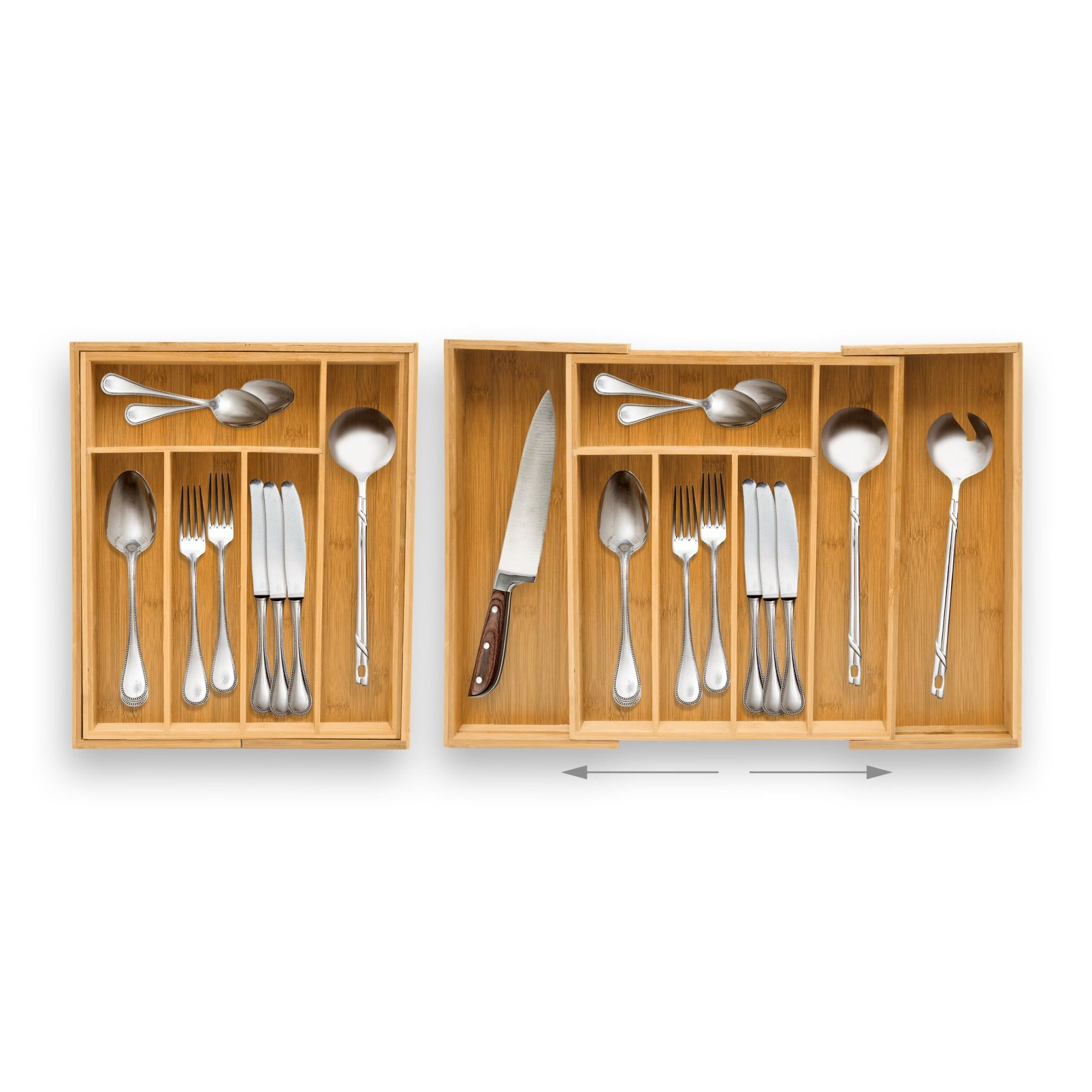 Caixa de talheres de bambu 48 cm extensível